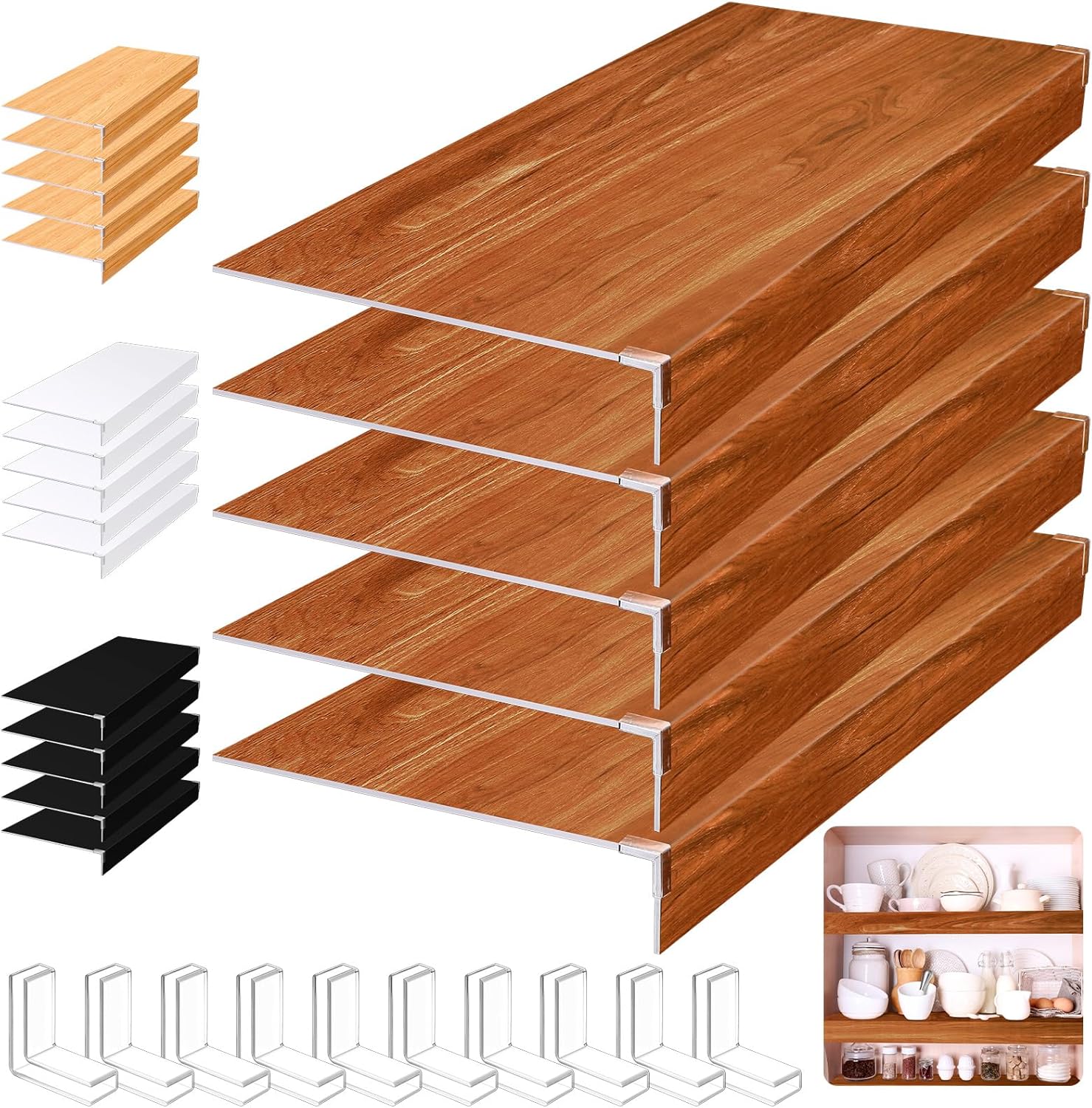 Hoolerry 5 Pcs Wire Shelf Covers Foamed PVC Wire Rack Covers for Removable Closet (Not Wood) Pantry Shelves for Cabinet Bathroom Kitchen Shelving Decoration(Dark Wood Color,25x16 Inch) 25x16 Inch Dark Wood Color