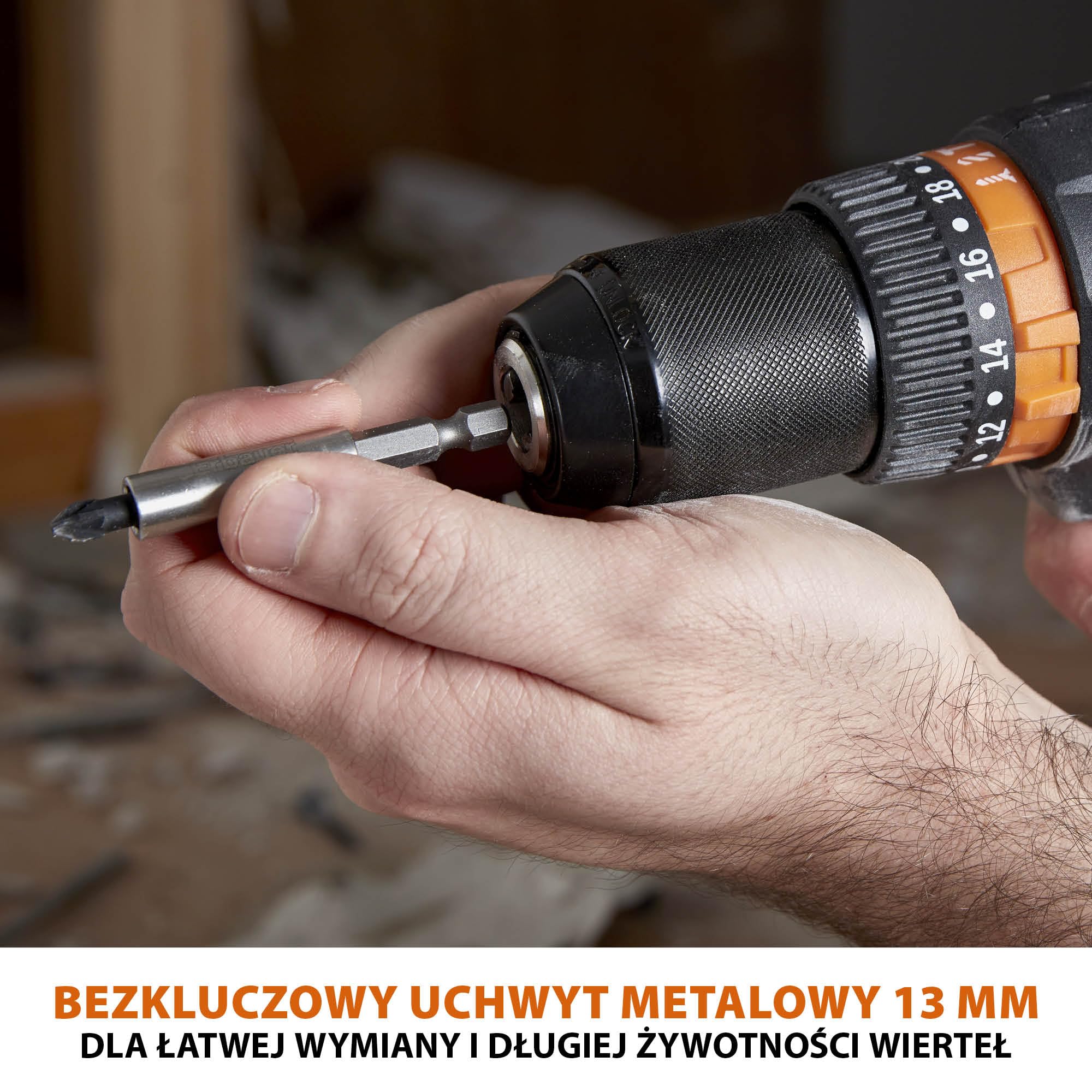 Evolution Power Tools Bezprzewodowa wiertarko-wkrętarka kombi R13CMB-Li ze zmienną prędkością i zaczepem do paska, kompatybilna z Erbauer 18v EXT, Bateria i ładowarka w zestawie