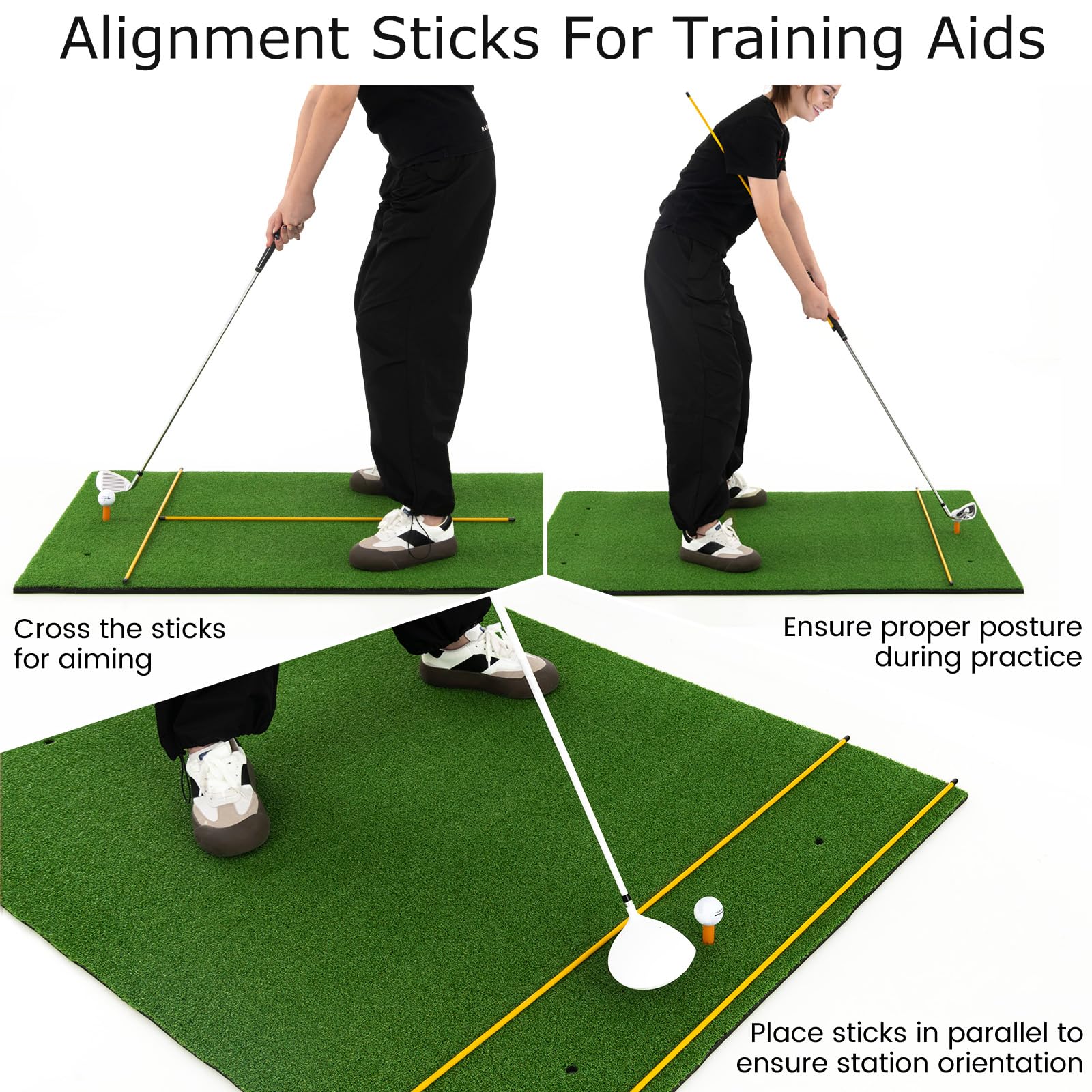 LIFEZEAL Alfombrilla de práctica de Golf con 6 posiciones, 2 tees y palos direccionales de 90 cm