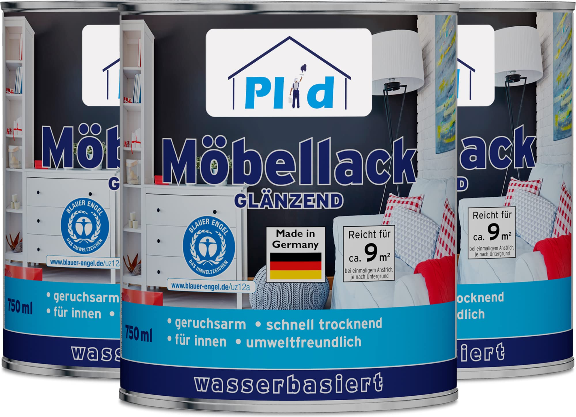 plid® Smalto per Mobili Lucido 2,25L Bianco - Per legno interno & esterno, sicuro per giocattoli, resistente alle intemperie - Protezione durevole per mobili e superfici in le