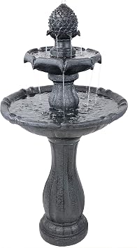 Sunnydaze 46" 2-Tier Solar Water Fountain, Pineapple Top, Black | Outdoor Solar Garden Fountain for Patio, Yard, Balcony, Easy Assembly, Calming Sound, Durable Polyresin, with Battery Backup