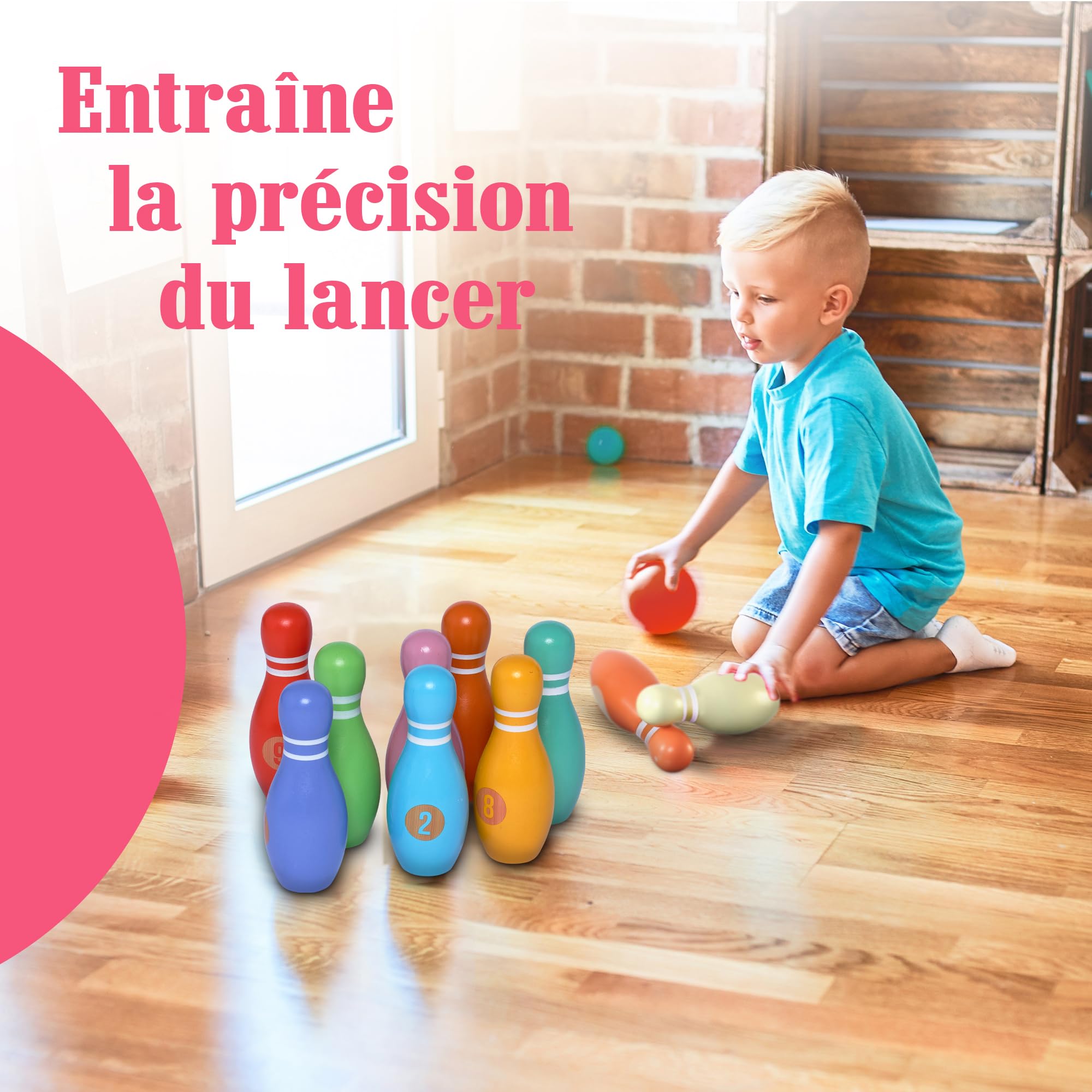 Pink Papaya Jeu de quilles Enfants 12 Pièces Set Bowling Garçon Fille Jouets Intérieur Extérieur