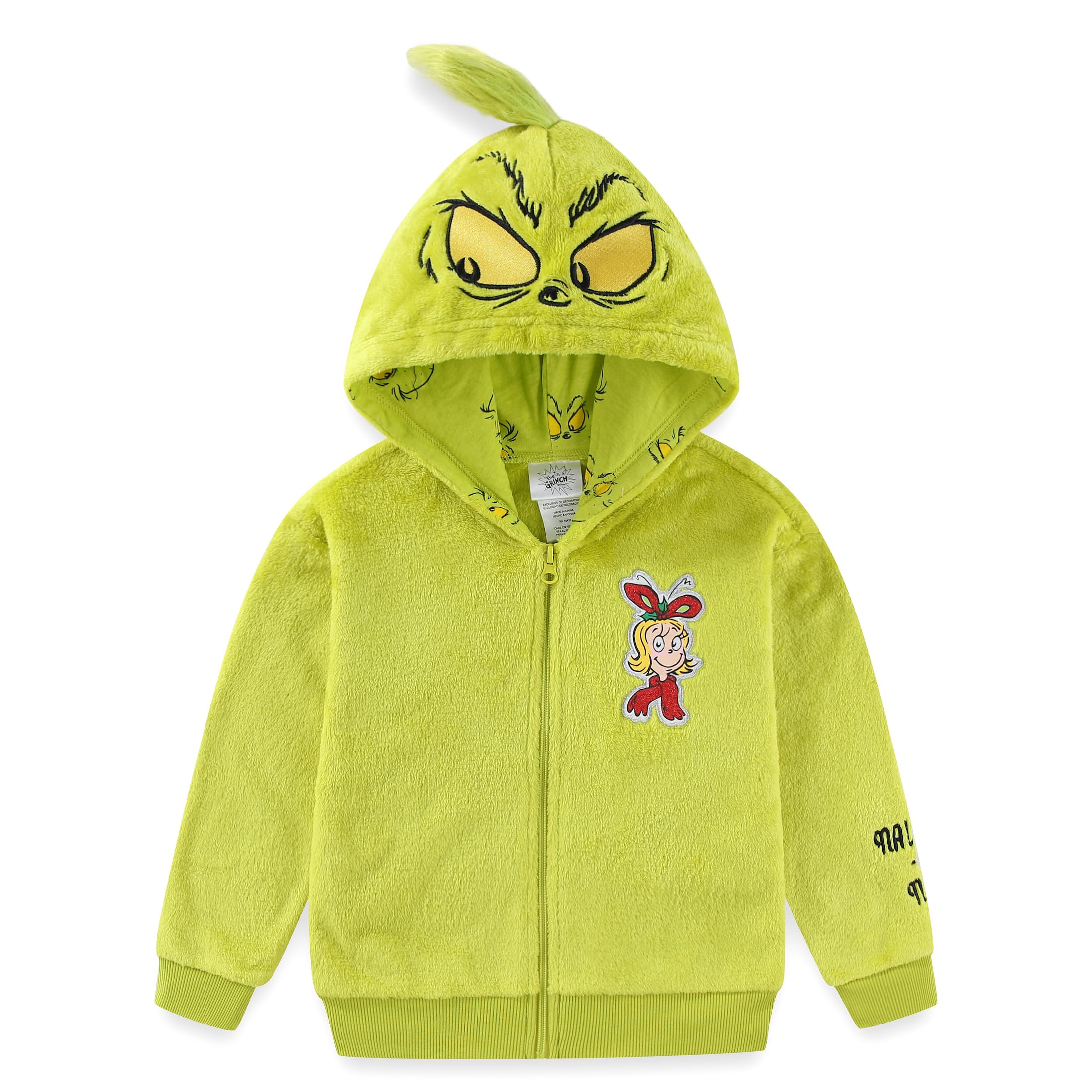 Dr. Seuss Grinch Christmas Girls Zip Up Coral Fleece Hoodie for Toddler and Big Kids