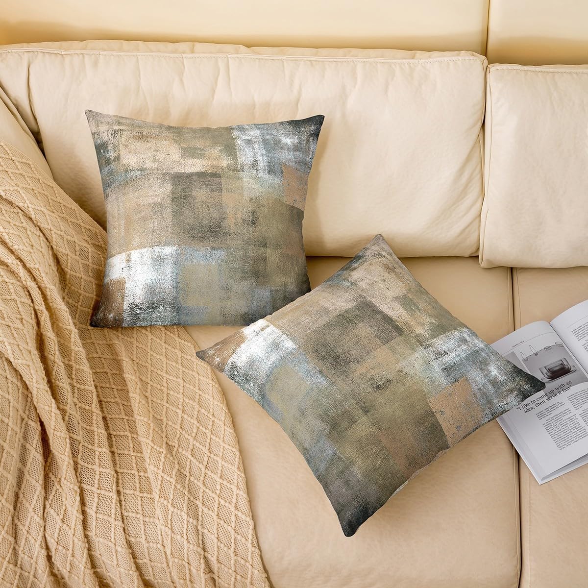Erosebridal Brown Grey Throw Pillow Covers for Kids Boys Girls,Vintage Oil Painting Pillow Covers 22x22 Set of 2,Grunge Ombre Cushion Cases,Abstract Art Artwork Decorative Accent Pillow Cases