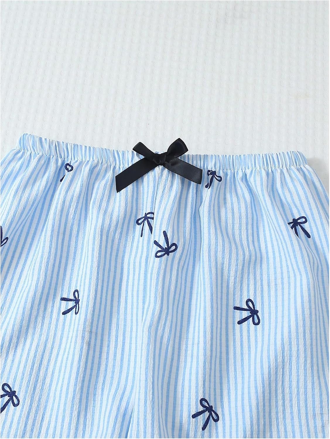 Women's 2 Piece Bow Pajama Set Striped Long Sleeve Button Down Sleepwear with Pants Loungewear - Image 5