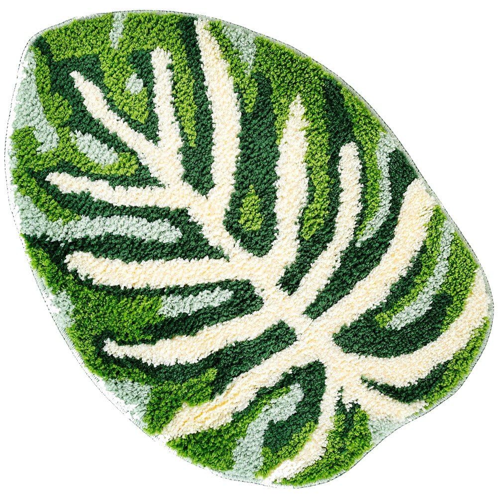 Alfombra en forma de monstera y almohadilla de suelo lavable para puerta de baño