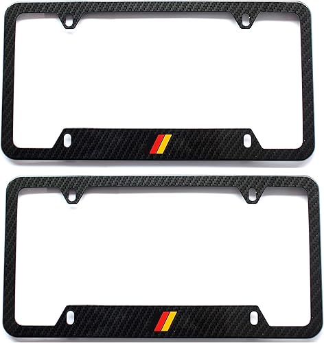 (Pack of 2) German License Plate Frame Aluminum with Carbon Fiber Finished Screw and Caps Included