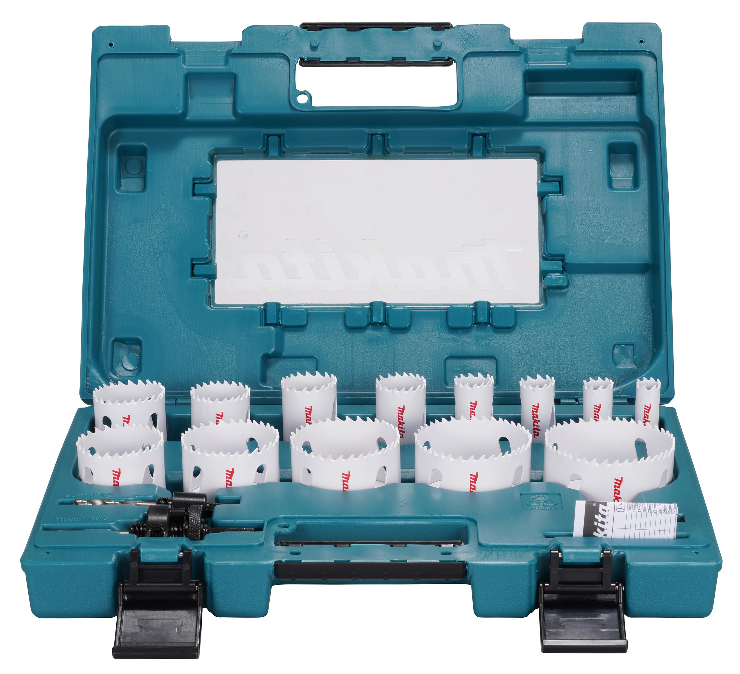 Makita BiM D-63993 - Set di 16 seghe a tazza in valigetta di plastica, seghe a tazza bimetalliche diametro 16-76 mm, profondità di taglio 38 mm, per legno, metallo, alluminio, plastica