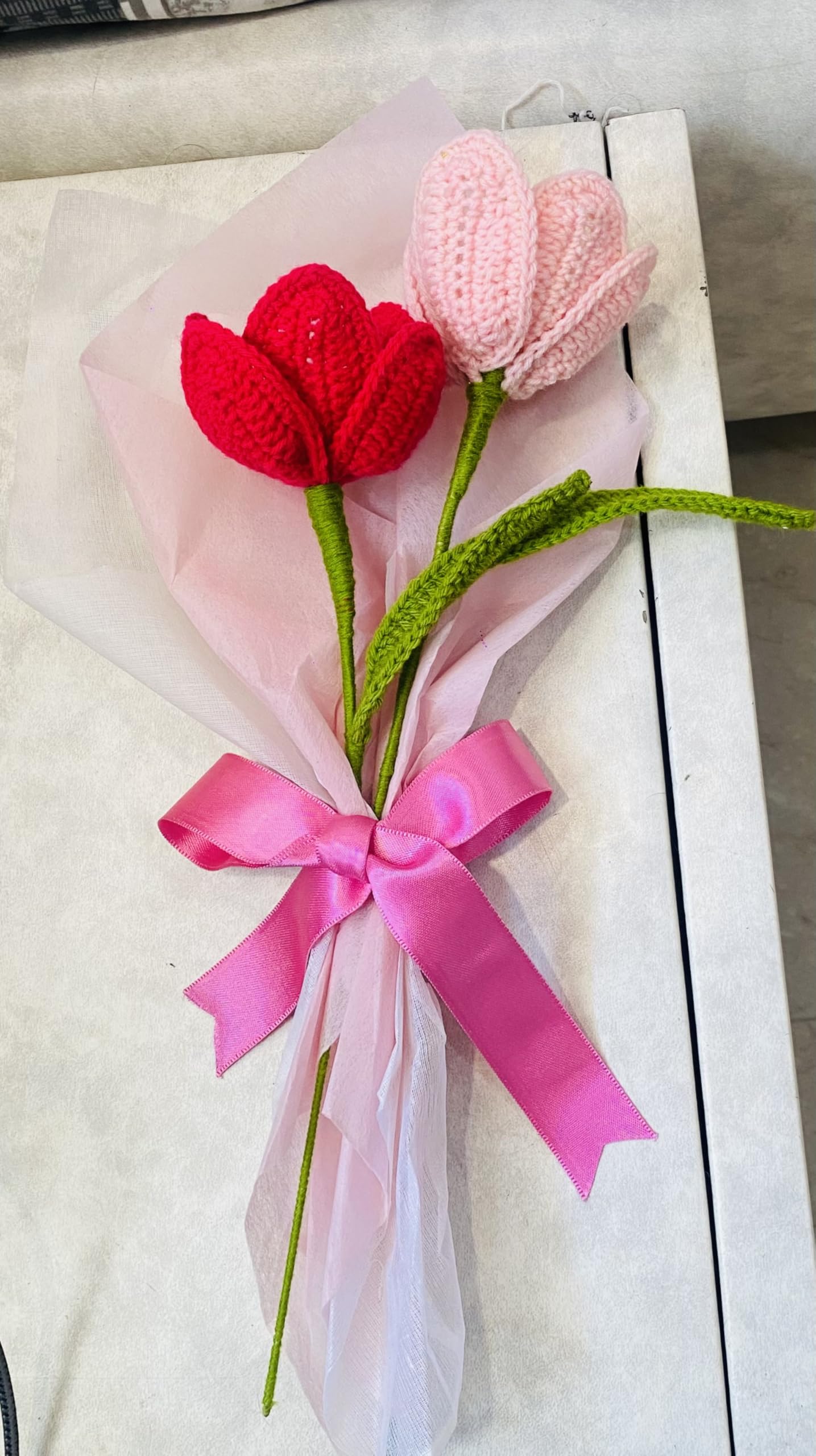 Handcrafted Crochet Flower Bouquet – Red and Pink Tulips with Green Stems – Handmade Knitted Floral Arrangement for Gifts, Home Decor, Wedding, Anniversary, Valentine's Day, Mother's Day-image-20
