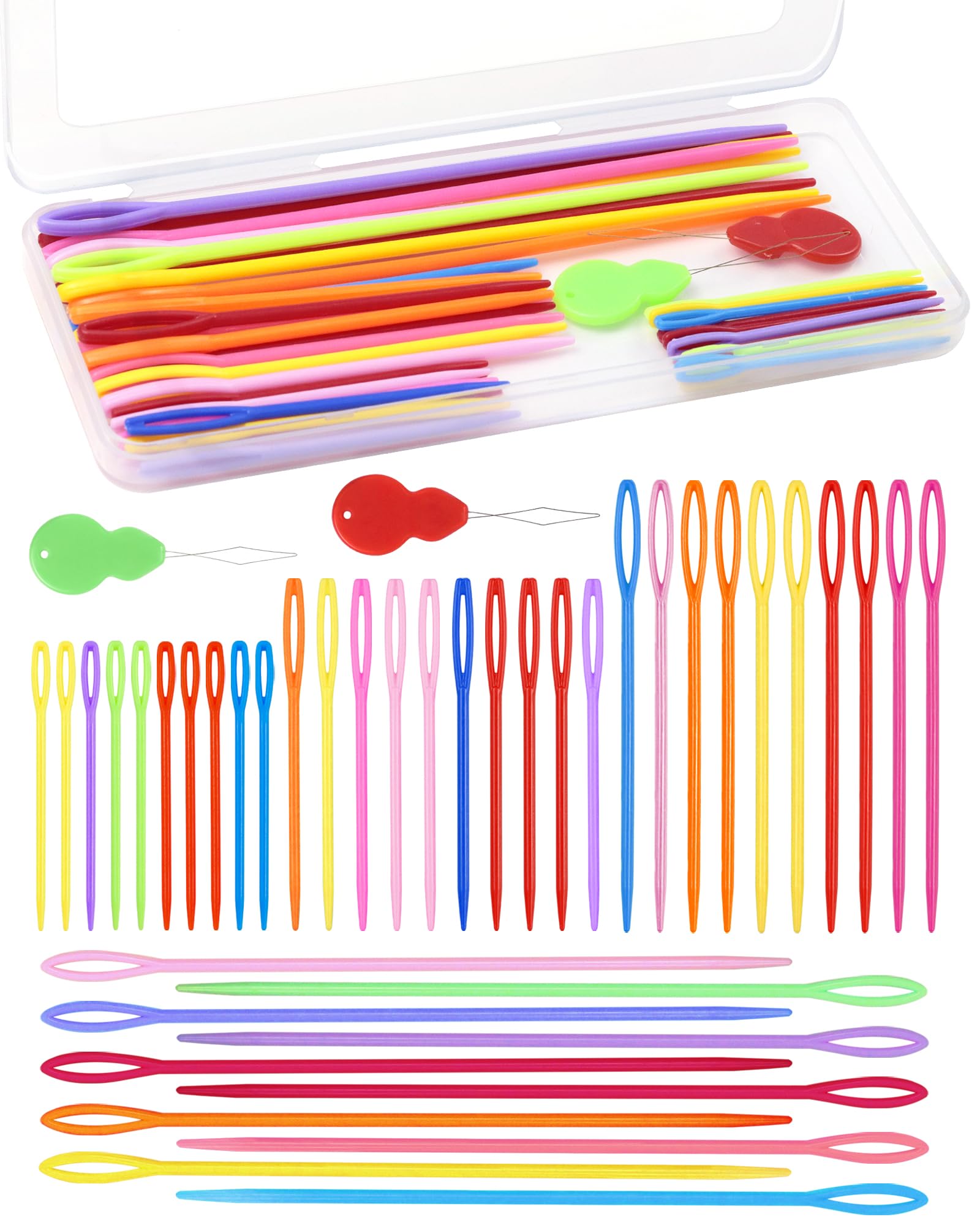 FIVEIZERO 40PCS Plastic Needles – 4 Sizes with Large Eye, Plastic Sewing Needle with Threader and Box, Yarn Needles for Crochet and Canvas, Crochet Needle for Handmade Crafts