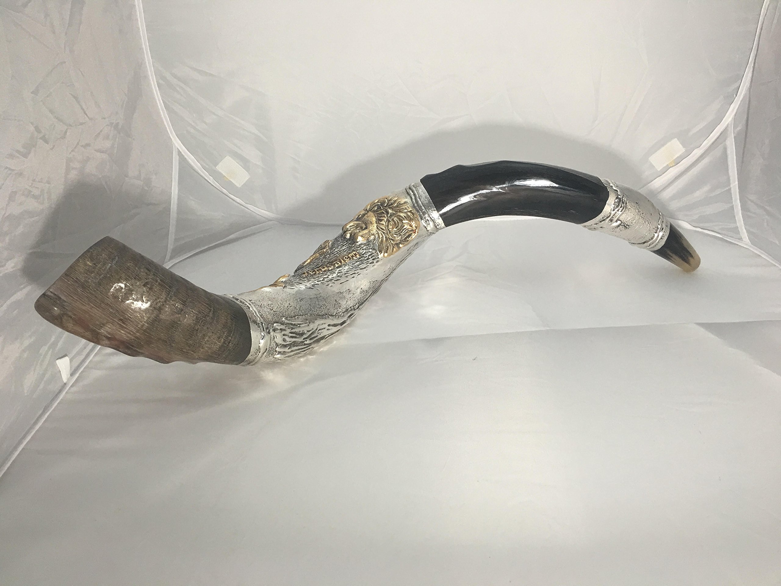 Wyprzedaż 61 cm posrebrzany chofar jemenit kudu róg shofar lew judy