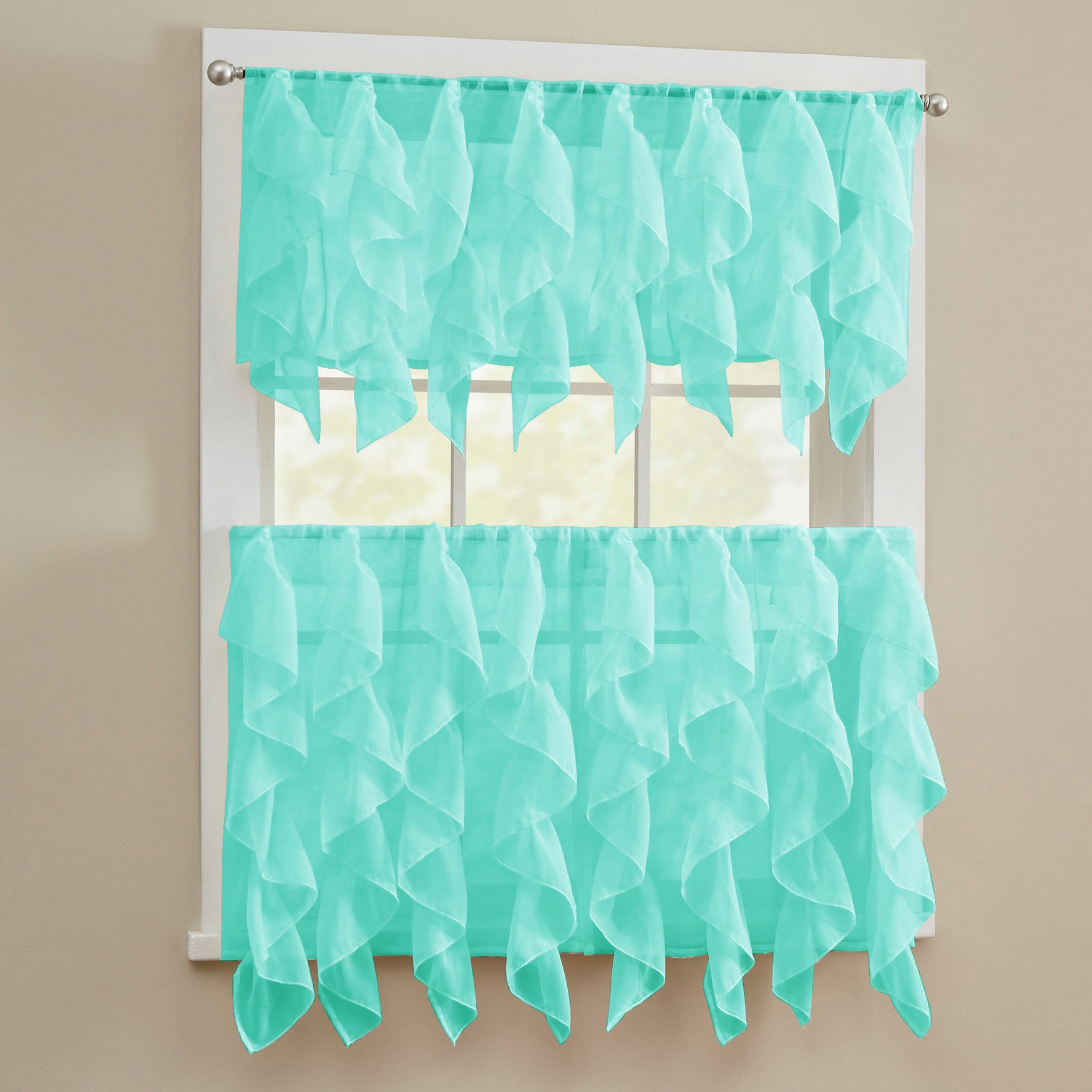 Sweet Home Collection Kitchen Curtains for Windows 40+ Styles &amp; Colors Swag, Valance, Tier Sets &amp; Panels Cafe Curtains for Farmhouse, Rustic, Modern Décor, Sheer Sea, 36" Tier Valance Set