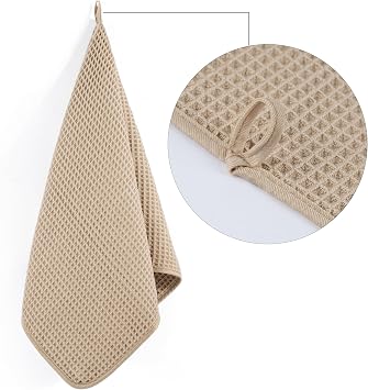 POLYTE Microfibre Lint Free Hand Towel, 40 x 76 cm, 4 Pack (Beige, Waffle Weave)
