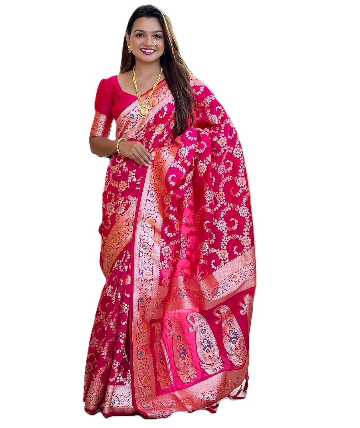 Pandadi Saree Women's Banarasi Silk Zari Meenakari Weaving Saree With Matching Blouse Piece - Review, Price and Buying Guide