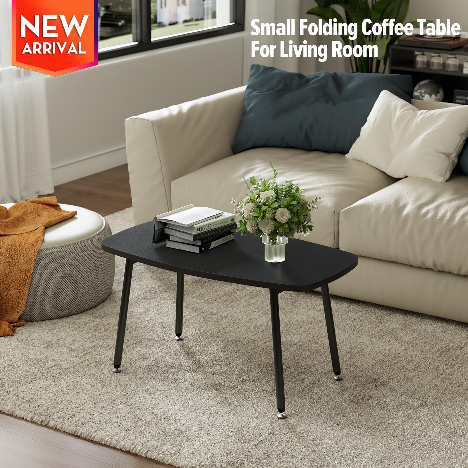 WOHOMO Couchtisch Klappbar,Gartentisch,Klapptisch Camping,Balkontisch Klappbar,Kleiner Tisch Klapptisch,Picnic Table Outdoor,Wohnzimmertisch,80 x 40 x 45 cm,Schwarz