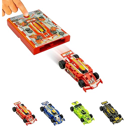 FLAT 2 FAST Original Speed Card Racer – Flat Car Racer and Pocket Size Racecar Launcher with Real Rubber Tires for High-Speed Racing – Load, Launch, Race! – Racing Red