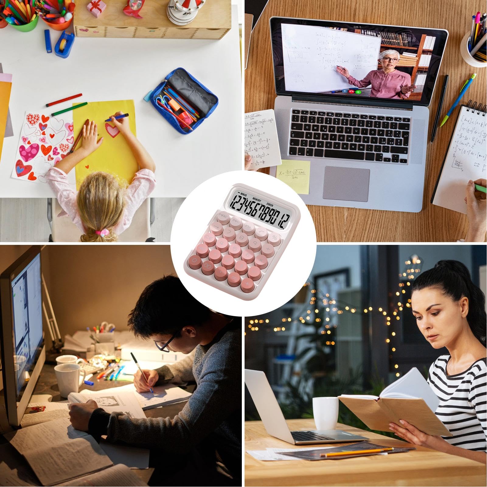 Calcolatrici scolastiche, grande display a pulsante per la precisione con supporto, materiale ABS con tasti tattili, dispositivo portatile da scrivania per bambini, ufficio, scuola