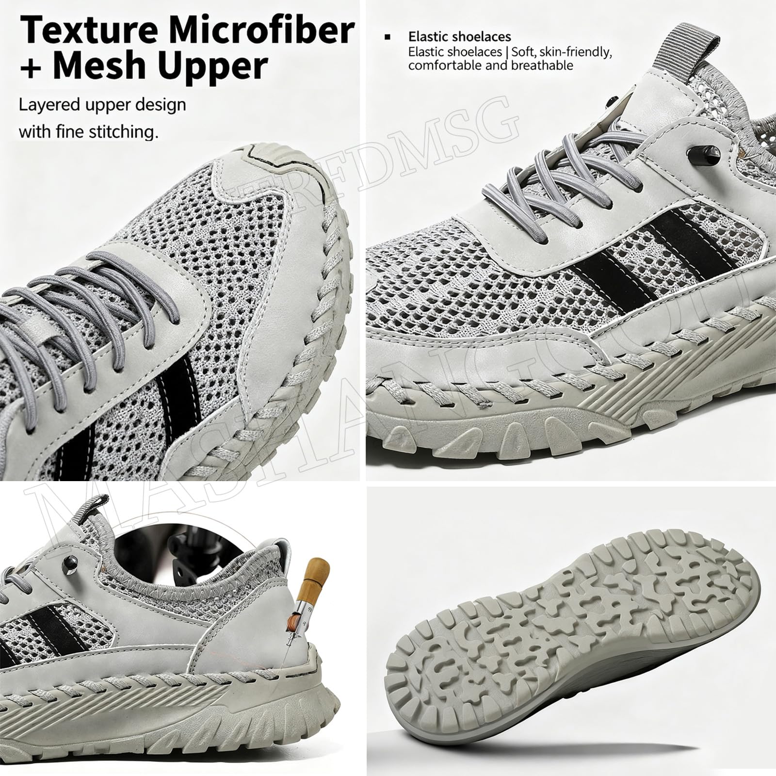 Chaussures orthopédiques pour homme, à enfiler - Chaussures de randonnée orthopédiques en cuir - Baskets en maille respirante pour la marche - Sandales d'extérieur décontractées