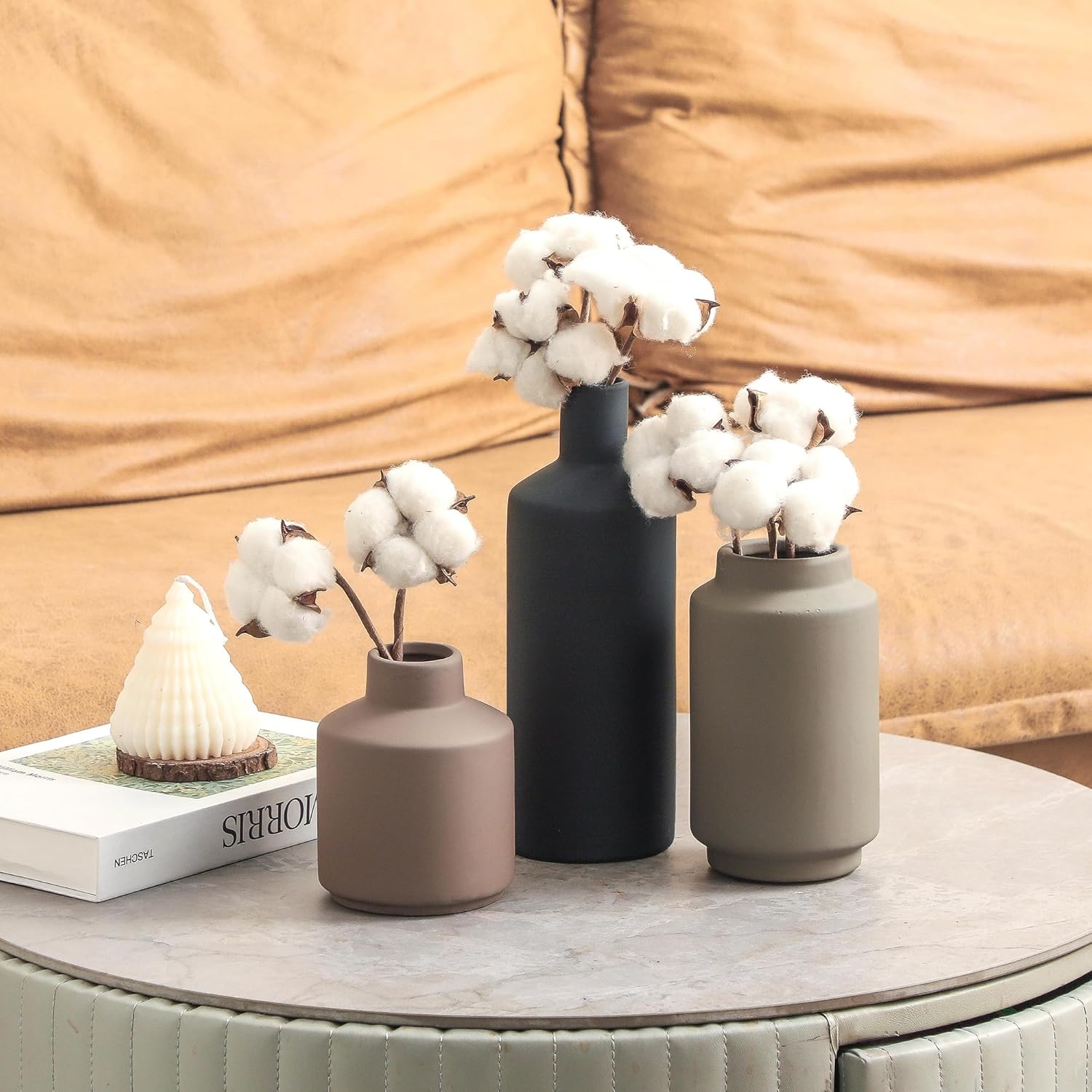 Ceramic Vase Set of 3, Modern Decorative Vases for Home Decor, Small Flower Pottery Vase Sets, Boho Farmhouse Rustic Vases for Living Room, Kitchen, Bedroom, Bathroom, Shelf, Table - Image 8