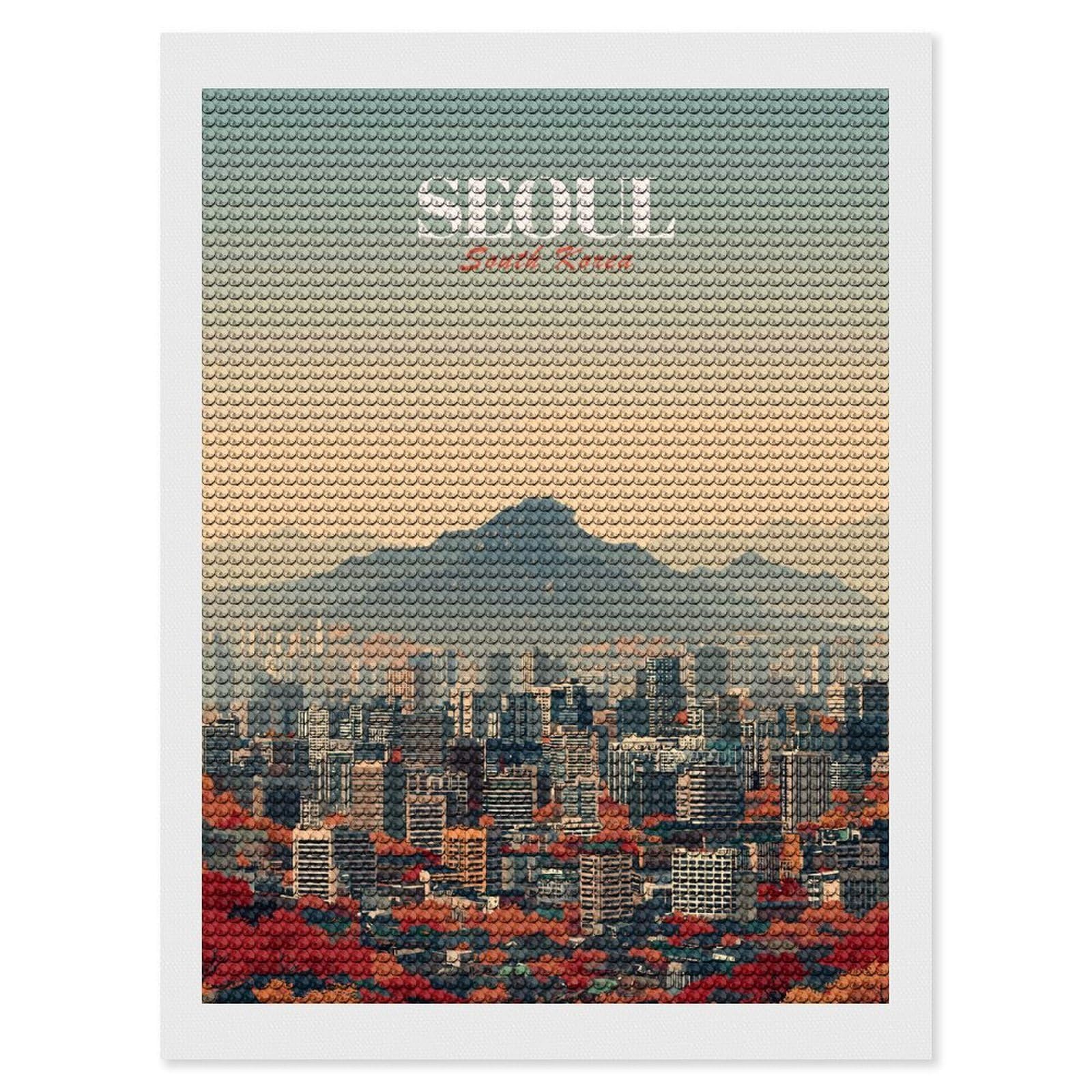 Junmoney Seoul South Korea Cityscape Diamond Painting Canvas Set 12"x16", Boho Decor, for Craft Lovers, Easy Handmade Project, Holiday Gift Idea