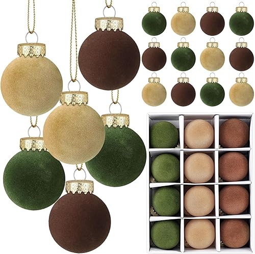 12 bolas de Navidad de terciopelo flocadas para colgar en el árbol de Navidad, adornos colgantes de plástico inastillables, decoraciones para árbol