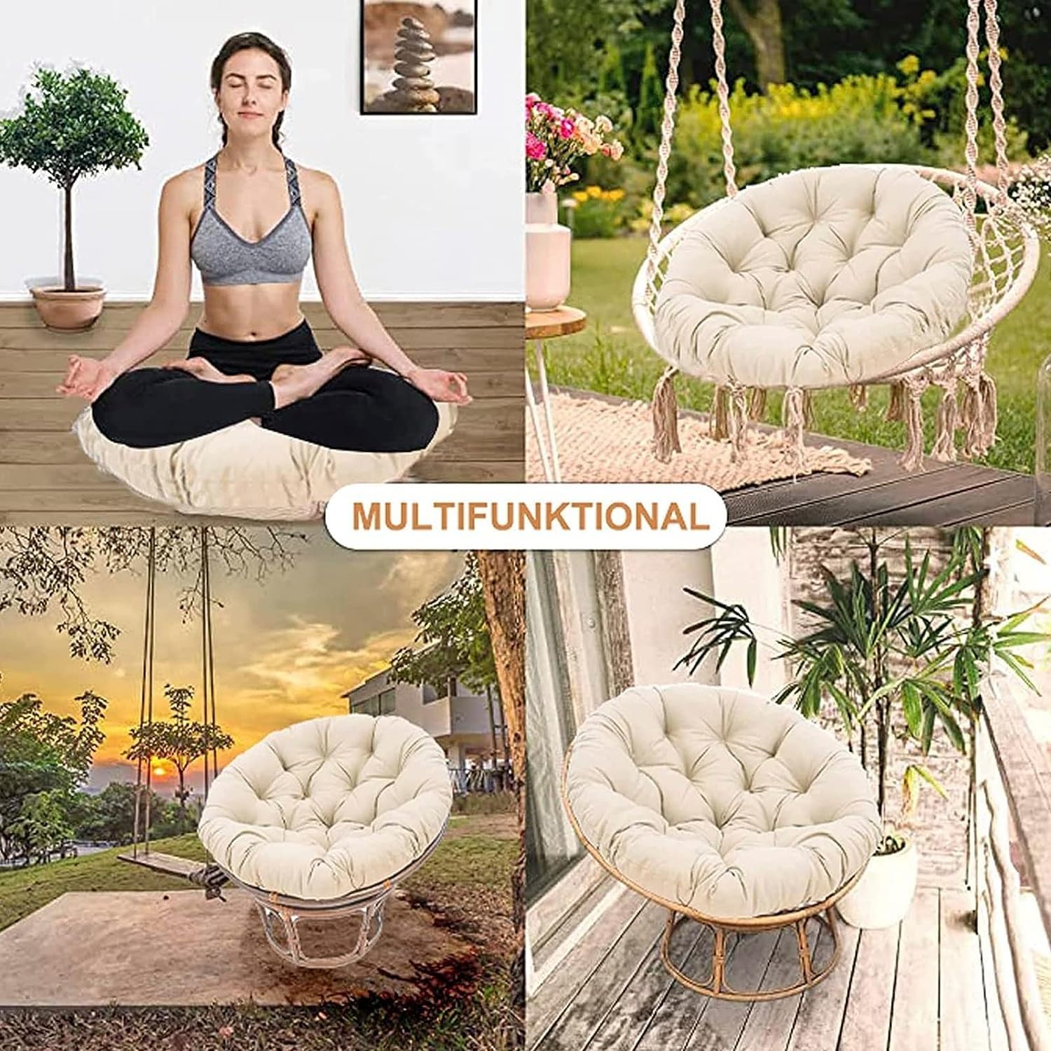 Wodoodporna nakładka na krzesło do huśtawki, krzesło bujane, poduszka podtrzymująca plecy, na balkon, taras, ogród, czarna, 90 cm, futrzane akcesorium na zewnątrz
