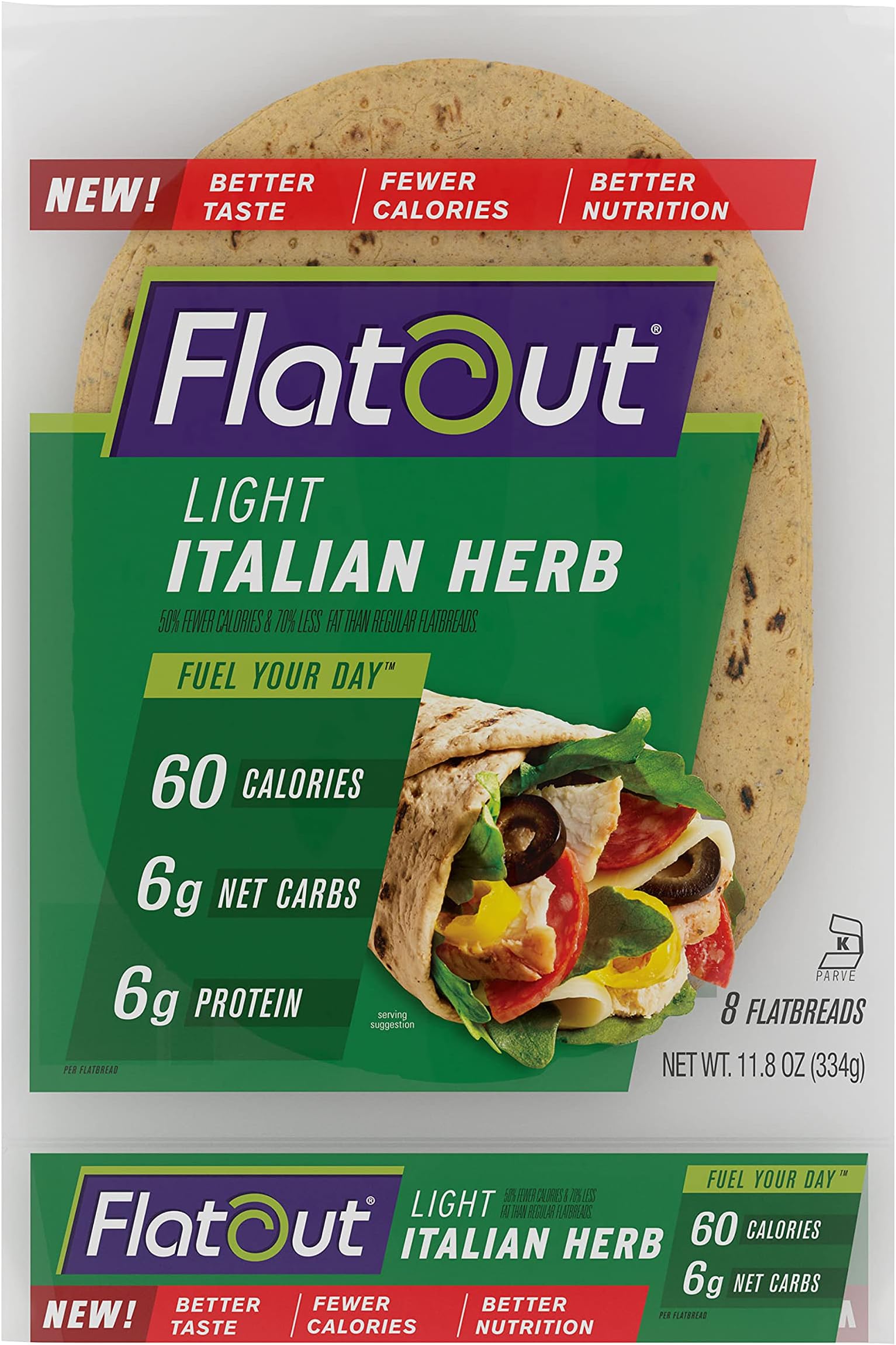 Flatout Flatbread, Light Italian Herb Wraps, Perfect for Use as Sandwich Bread, Pizza Crust, Tortillas, Wraps and More, 8 Flatbreads