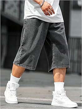 Verdusa Men's Straight Leg Denim Shorts Solid Casual 3/4 Capri