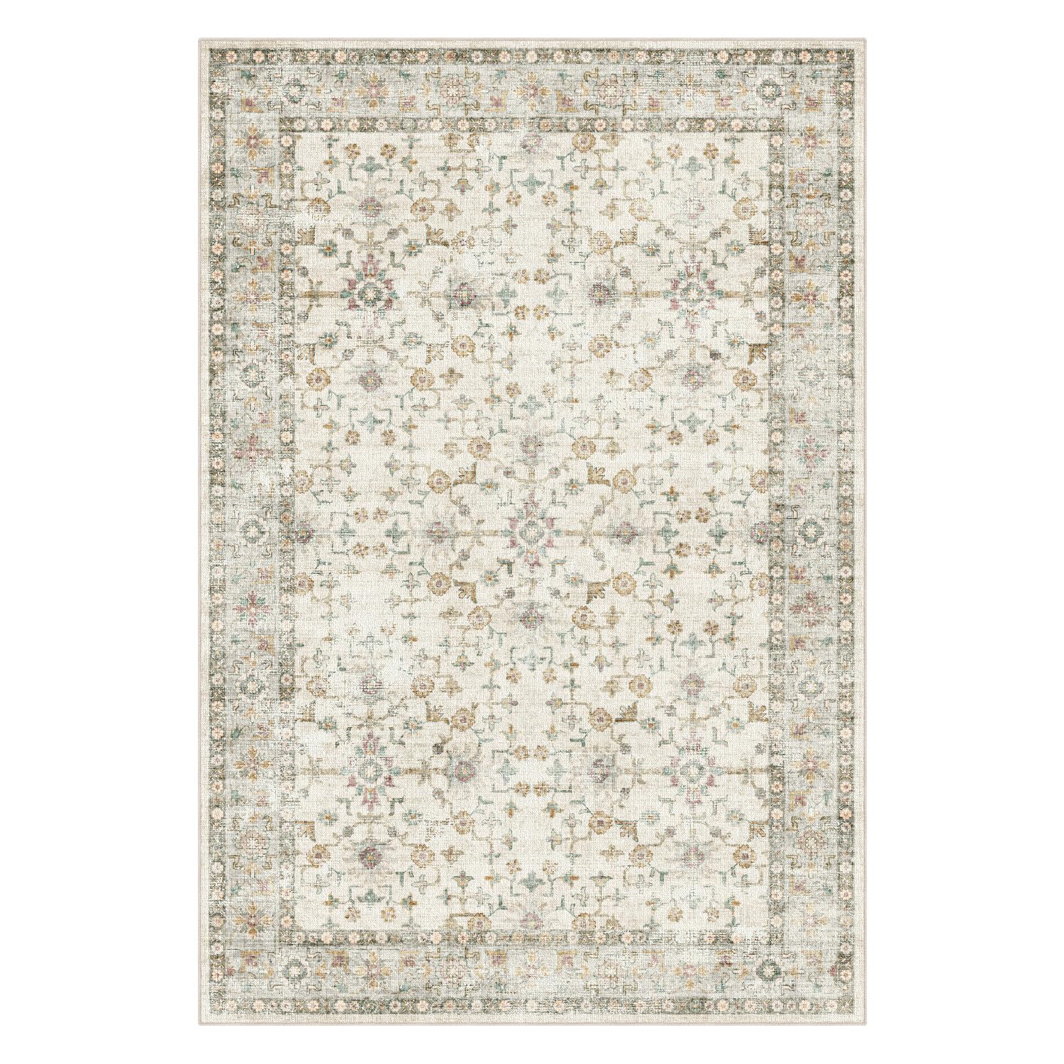 DEXI Tappeti Salotto 244 x 305 cm, Antiscivolo Tappetino Disegno Floreale per Soggiorno, Assorbente Lavabile Tappeto Pelo Corto per Camera da Letto, Sala da Pranzo, Ufficio, Beige
