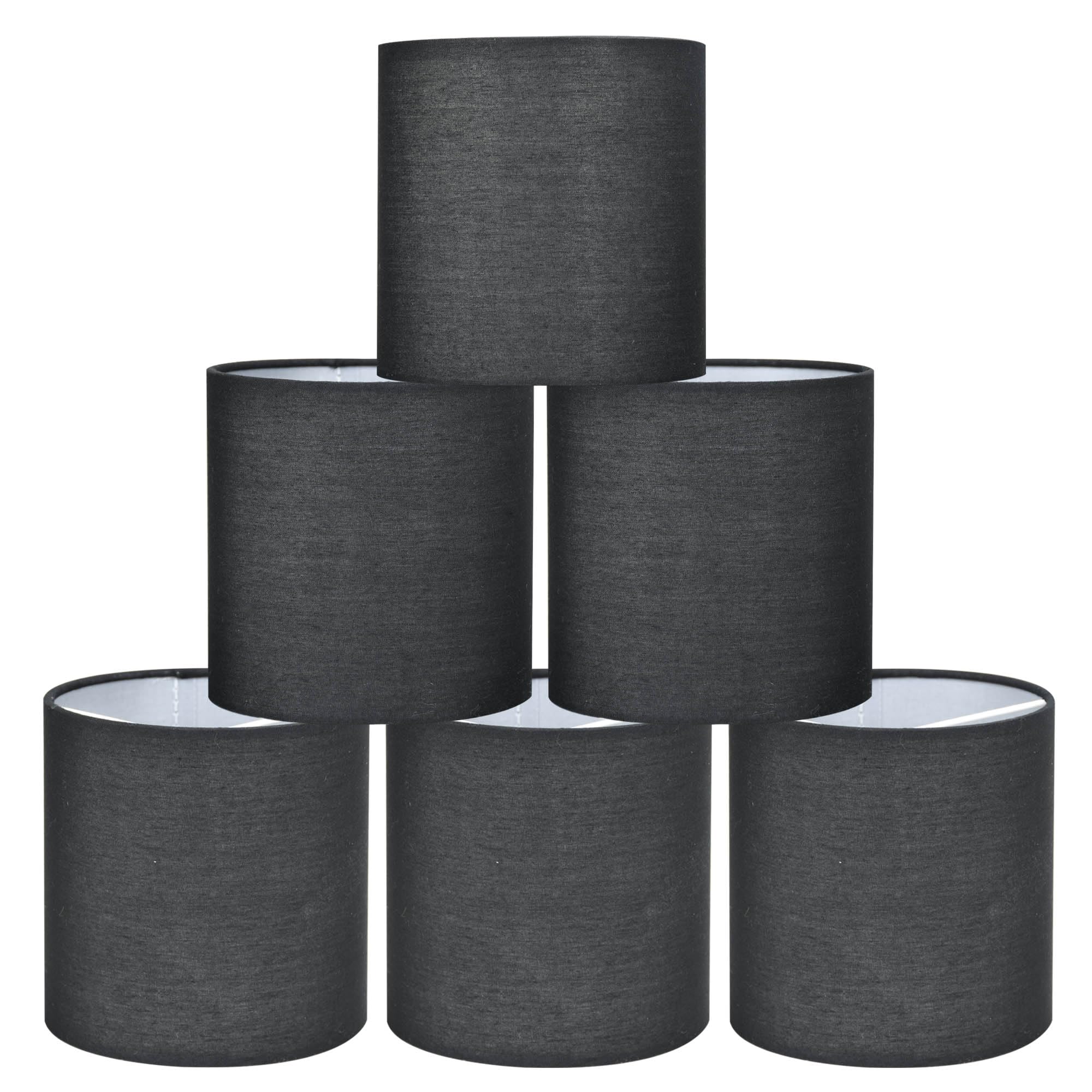 Lampwell KIKI Black Clip-on Chandelier Lamp Shades Set of 6, 5"5"H5", Mini Fabric Drum Shades, For Candle Bulb and Small General Bulb