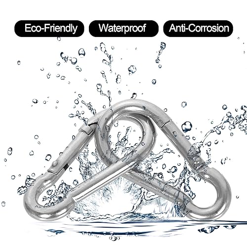 Vista 11 de Paquete de 60 ganchos de resorte M8 x 3-1/8 pulgadas, mosquetones de acero galvanizado, clip de enlace rápido para camping, senderismo, viajes
