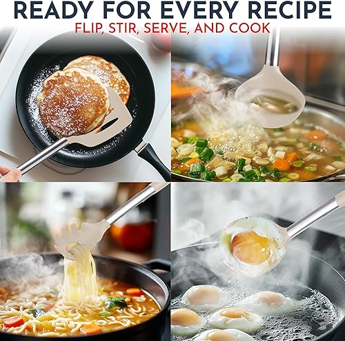 Miniatura 7 de Juego de utensilios de cocina de silicona resistente al calor de 450 F  24 piezas de utensilios de cocina color caqui  Juego de utensilios de cocina