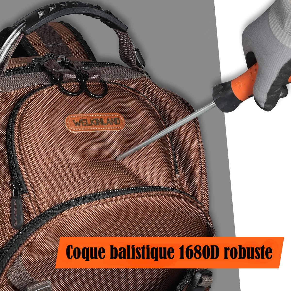WELKINLAND Sac à dos à outils CVC 70 poches avec rouleau à outils, sac à outils