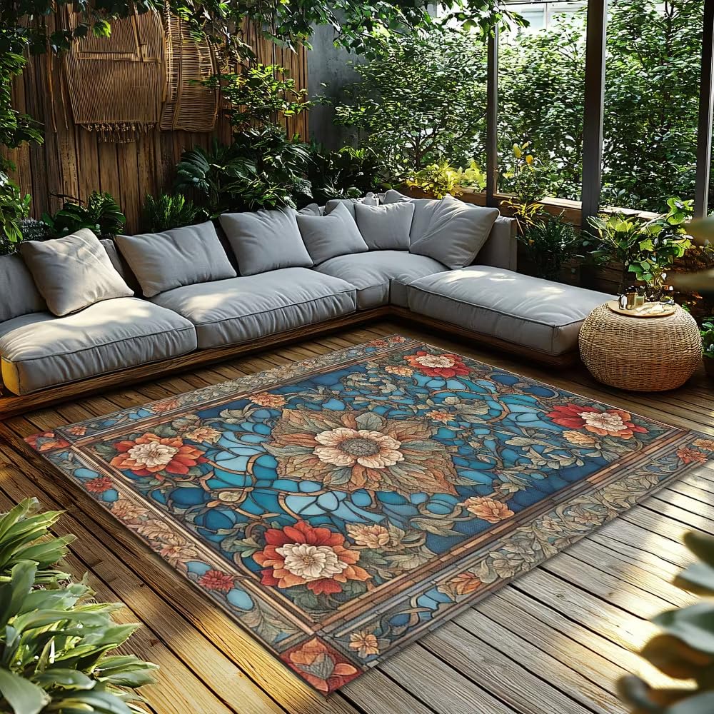 Tapis vintage pour le salon 180x240cm avec motifs floraux élégants et dos antidérapant