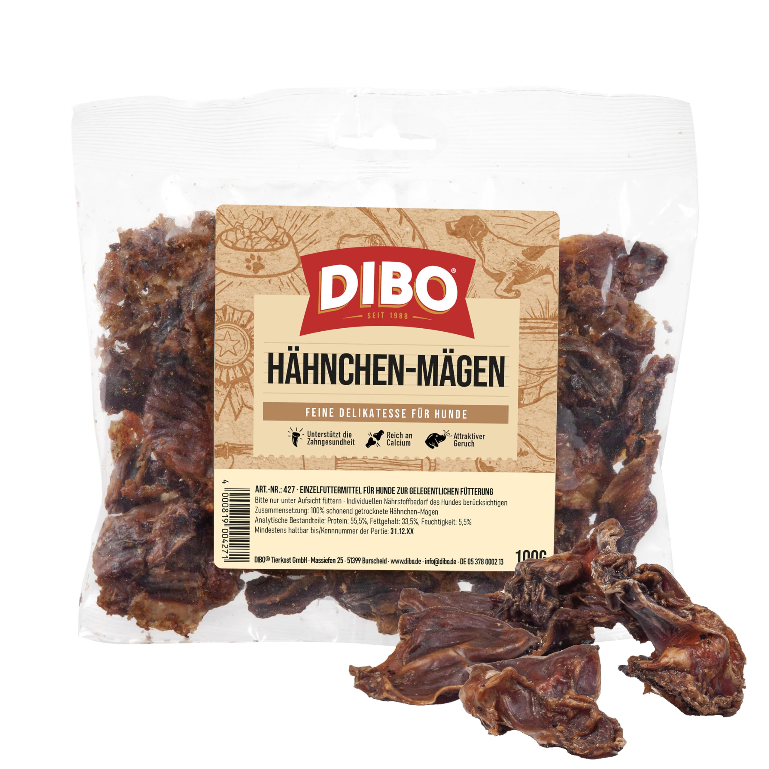 DIBO Hähnchenmägen, 100g-Beutel, der kleine Naturkau-Snack oder Leckerli für Zwischendurch, Hundefutter, Qualitätskauartikel ohne Chemie von DIBO