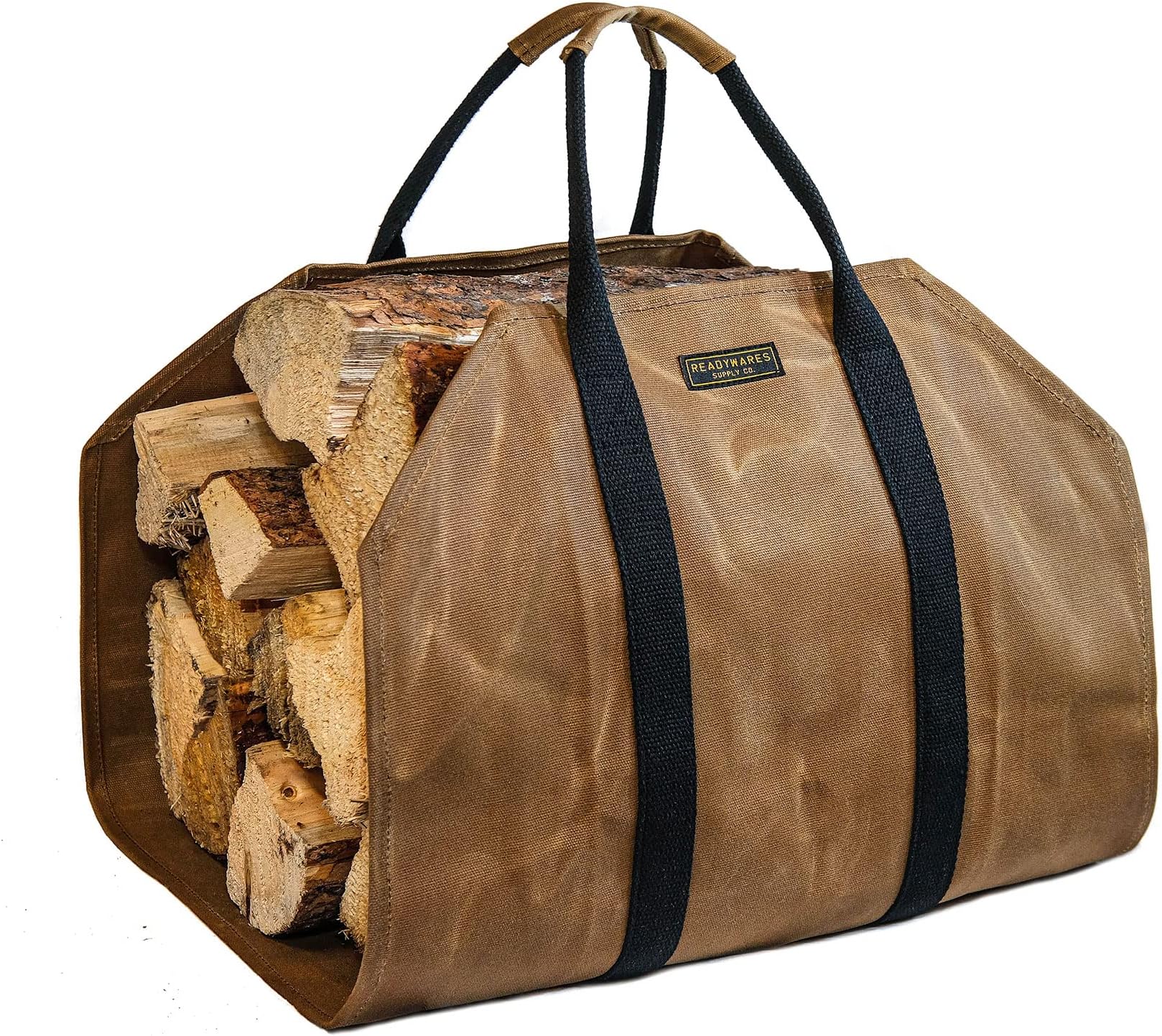 Readywares Waxed Canvas Firewood Carrier, Heavy Duty Log Carrier for Firewood, Wood Carrier for Firewood, Firewood Bag, Great Gift for Cabin, Firewood Carrier with Handles, Classic Durable Design Tan