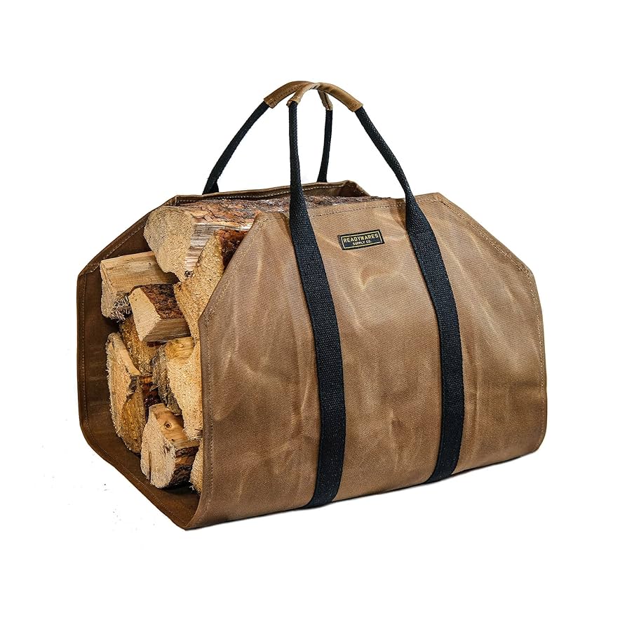 Waxed Canvas Firewood Carrier, Heavy Duty Log Carrier for Firewood, Wood Carrier for Firewood, Firewood Bag, Great Gift for Cabin, Firewood Carrier with Handles, Classic Durable Design Tan