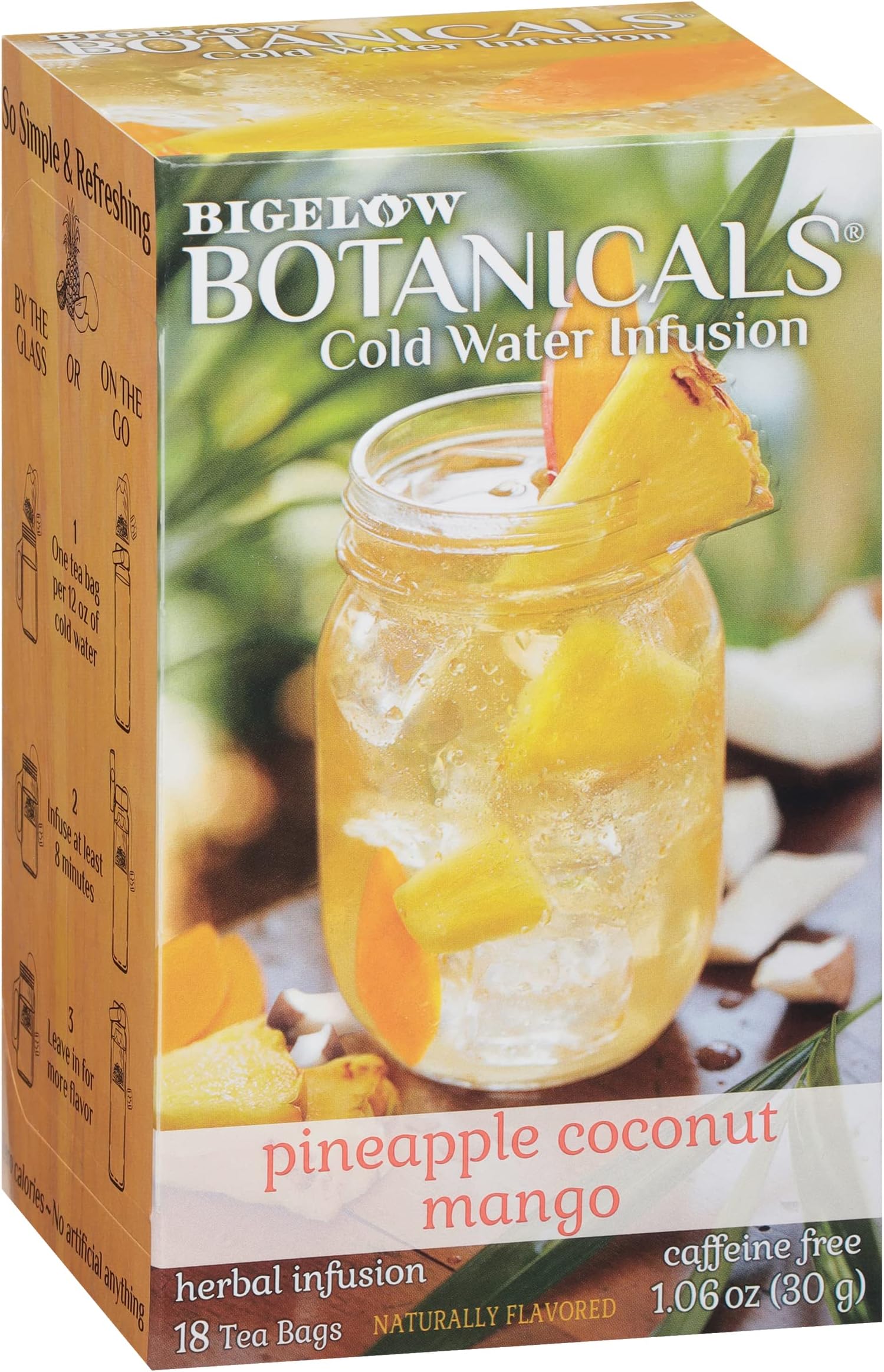 Bigelow Botanicals Pineapple Coconut Mango, Caffeine Free Herbal Tea with Pineapple and Coconut Flavor, 18 Count (Pack of 6), 108 Total Tea Bags