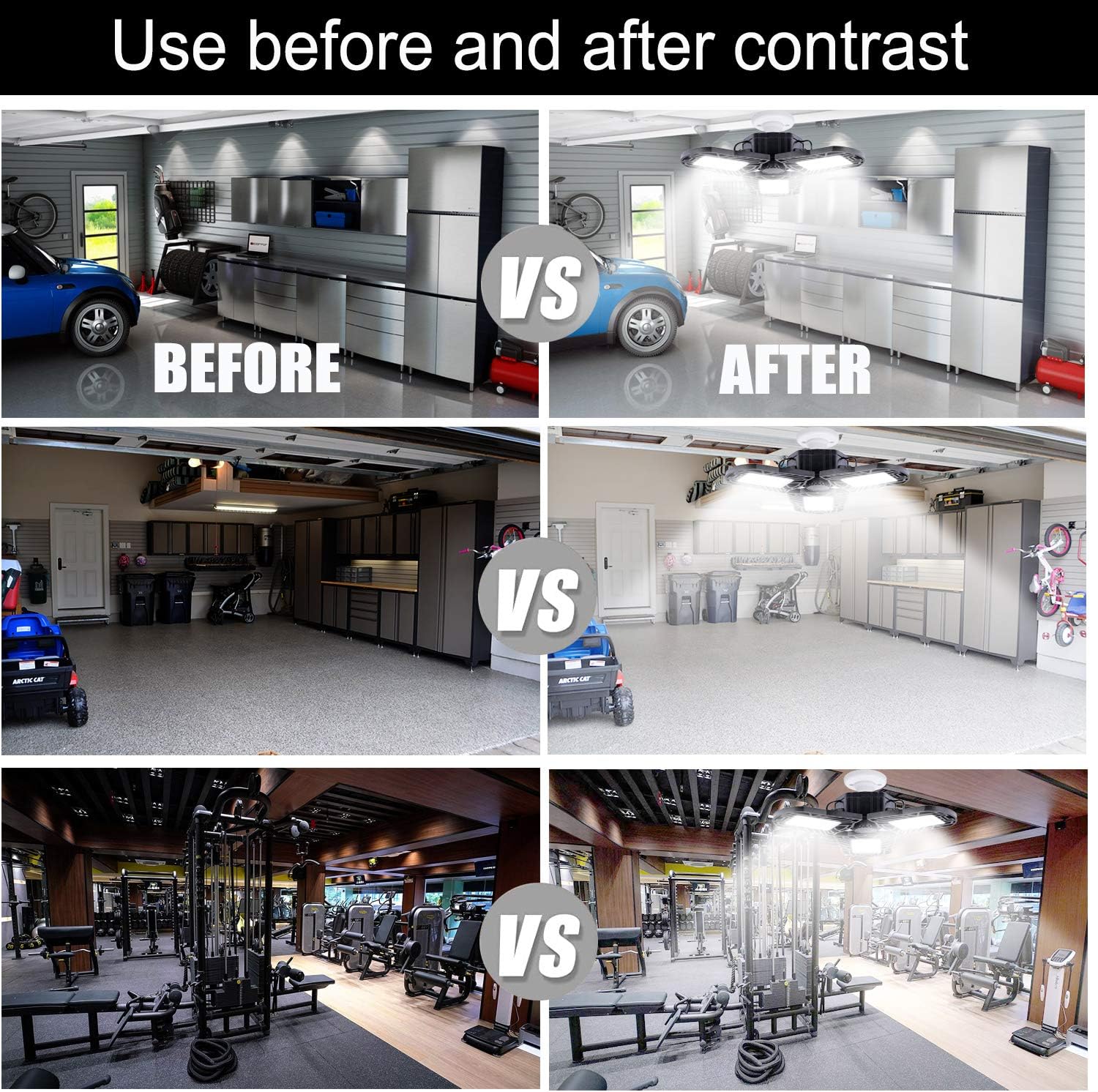 Uр Tо 60% оƒƒ 4 Pack LED Garage Lights 80W,Three Panel Deformable Garage Lighting,8000LM High Bright LED Garage Light 6000K 110V E26/E27 Super Bright Adjustable LED Ceiling Lights for Garages Warehouse