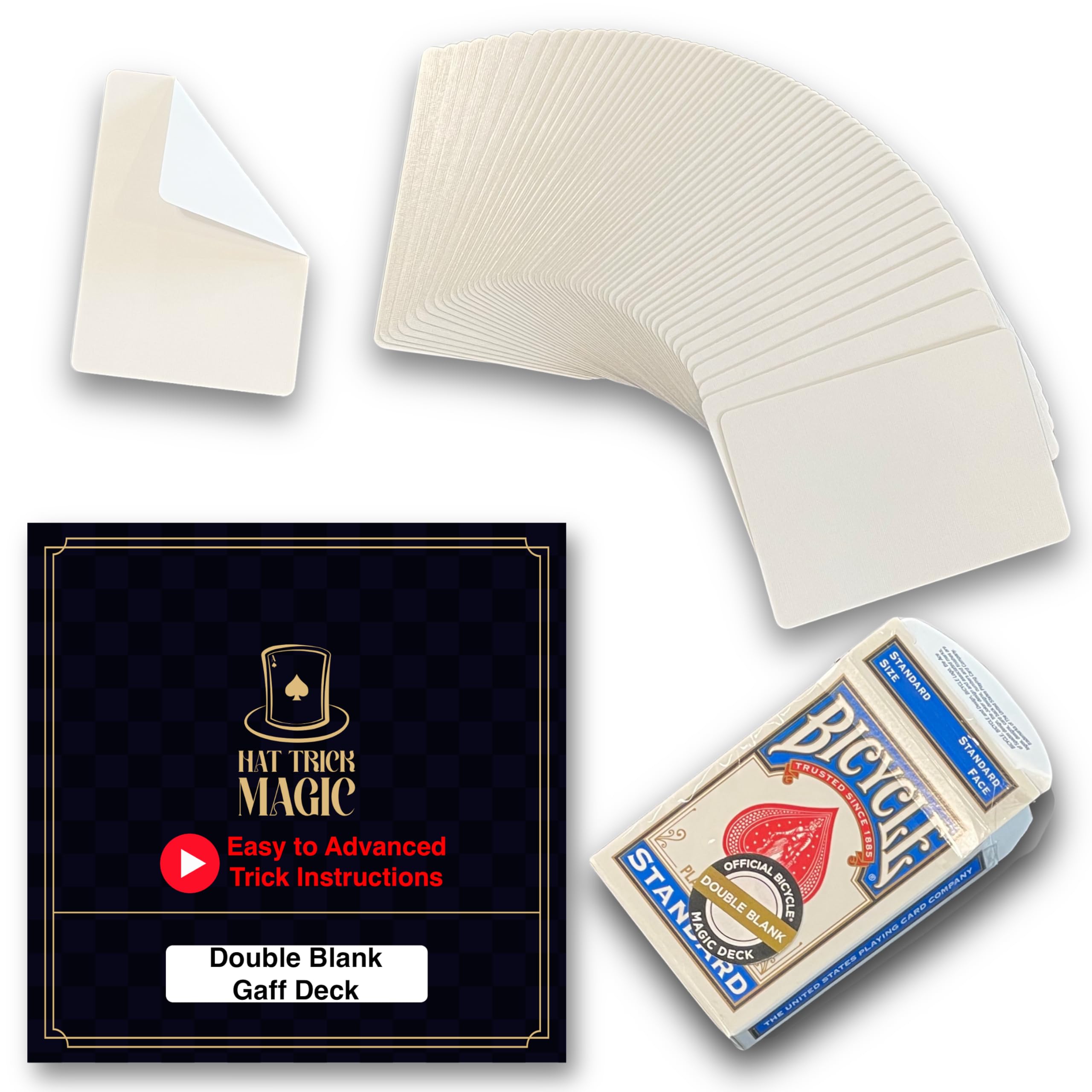 Hat Trick Magic Bicycle Rider Back Gaff Playing Card Decks (Double Blank, Blue Box)