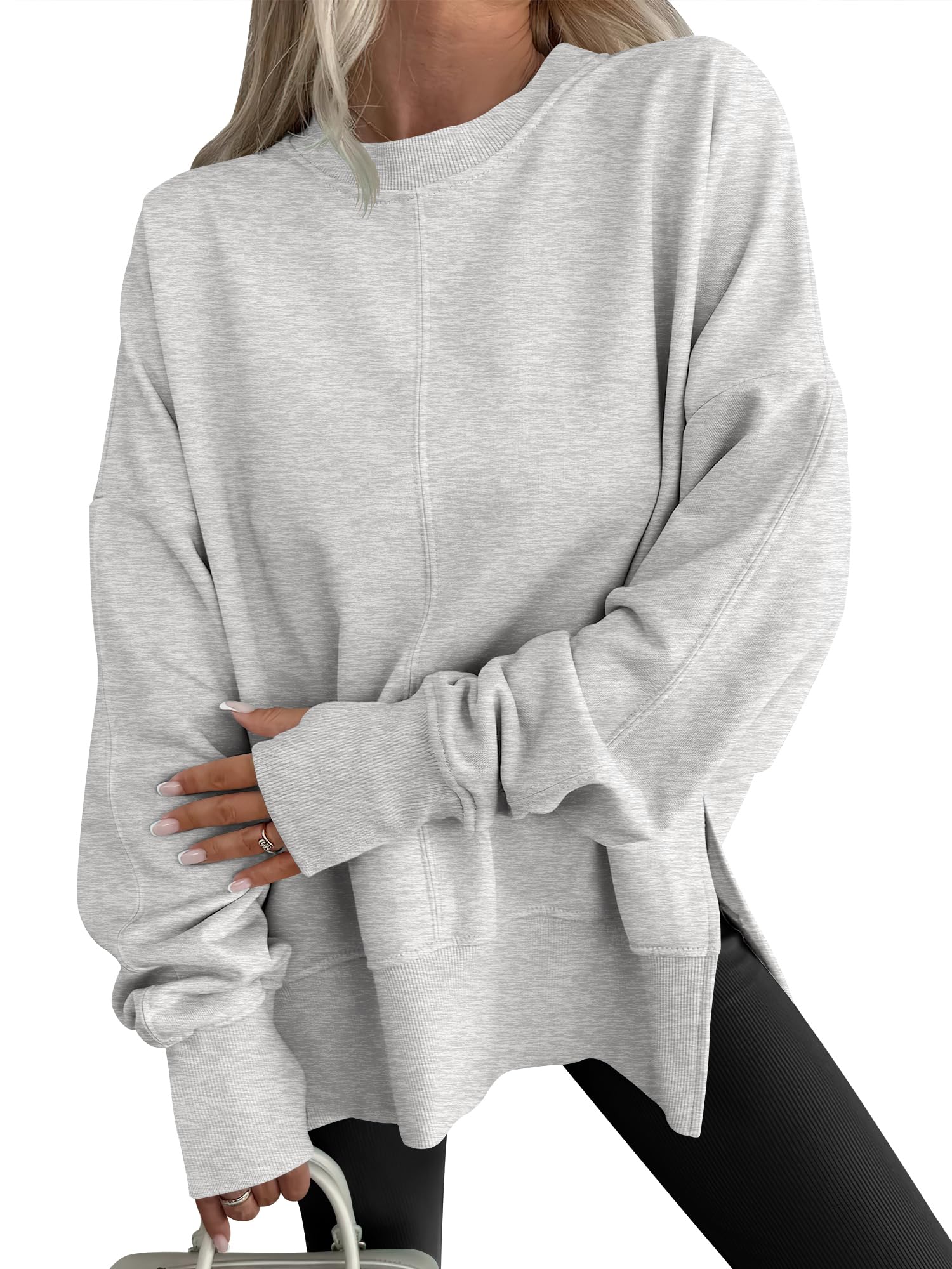 ANRABESS Women Oversized Sweatshirts Thumbhole Long Sleeve Hoodies Shirts 2025 Fall Side Slit Pullover Top Teen Y2k Outfits
