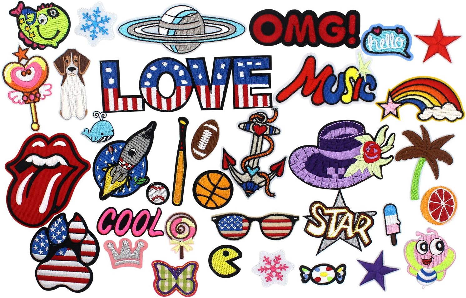 Iron on patches [35 Pcs] Assorted Size Iron Embroidery Applique Decoration DIY Patch for Jeans Clothing Backpacks