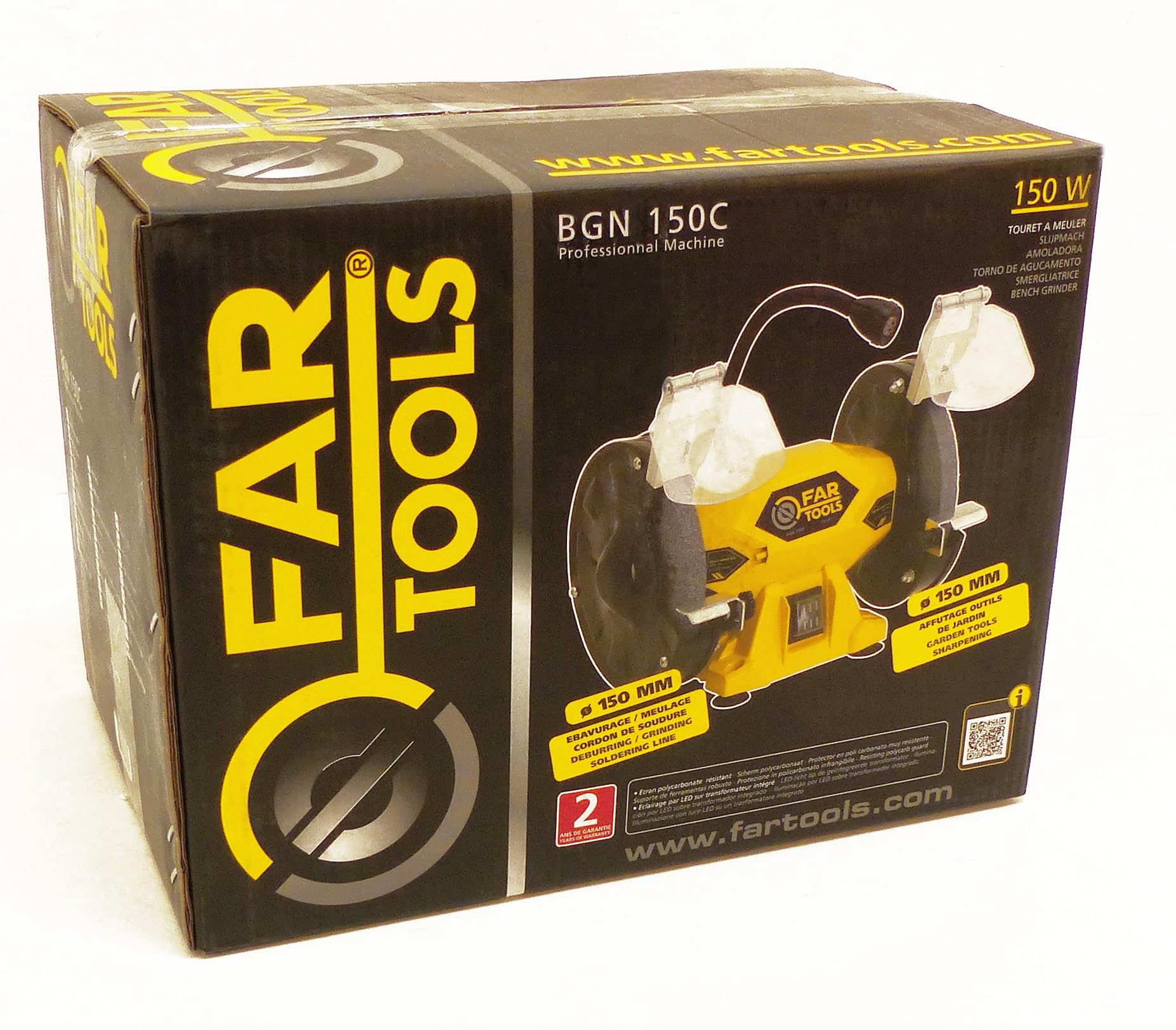 Fartools Touret à meuler 150W meule-meule Ø150mm (grain A36 & A60), lampe LED, vitesse de rotation 2950tr/min, 2 écrans polycarbonates