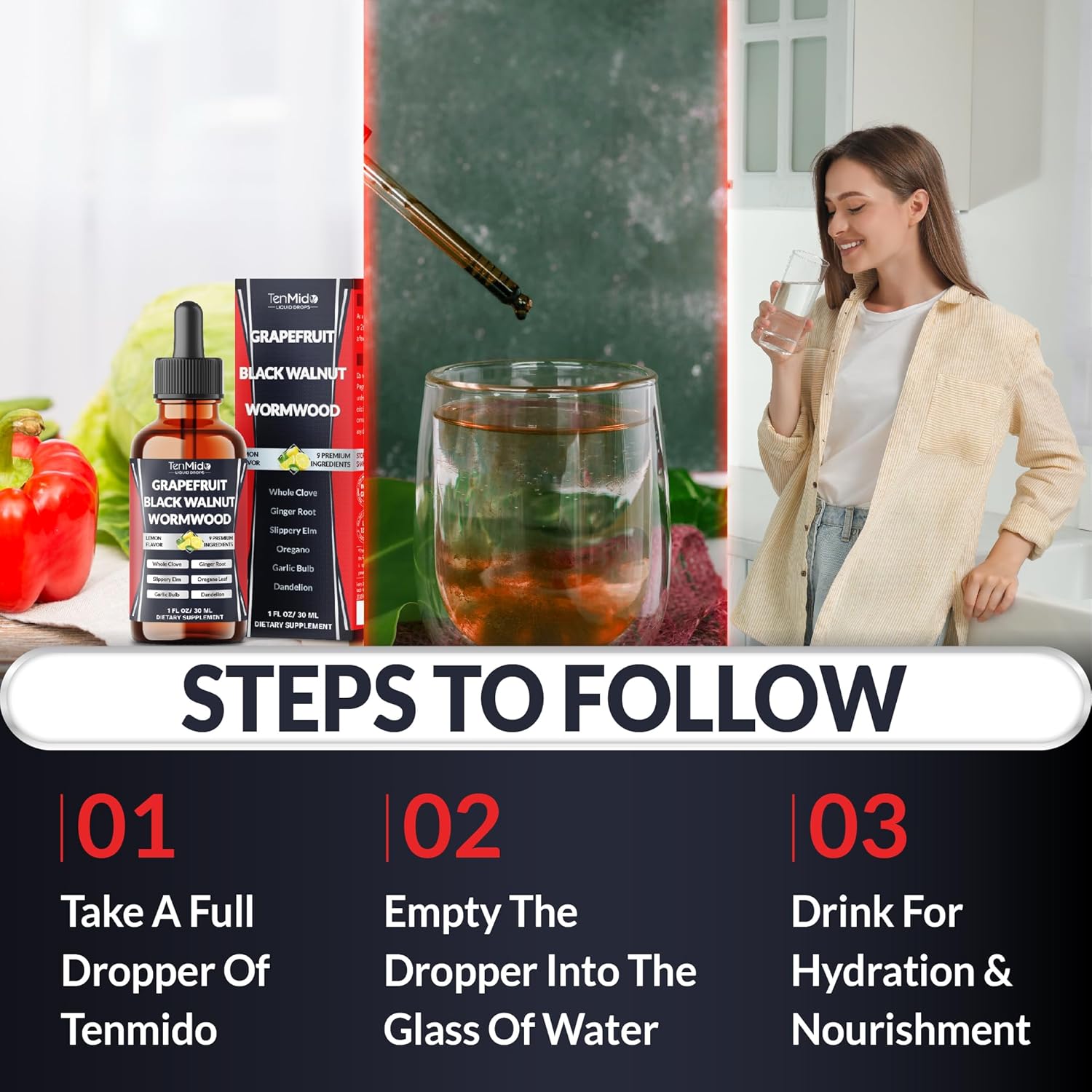 9in1 Grapefruit Seed Extract Liquid Supplements with Black Walnut, Wormwood, Whole Clove, Ginger, Slippery Elm, Oregano, Garlic, and Dandelion - 30ml 1 Fl Oz - Image 7