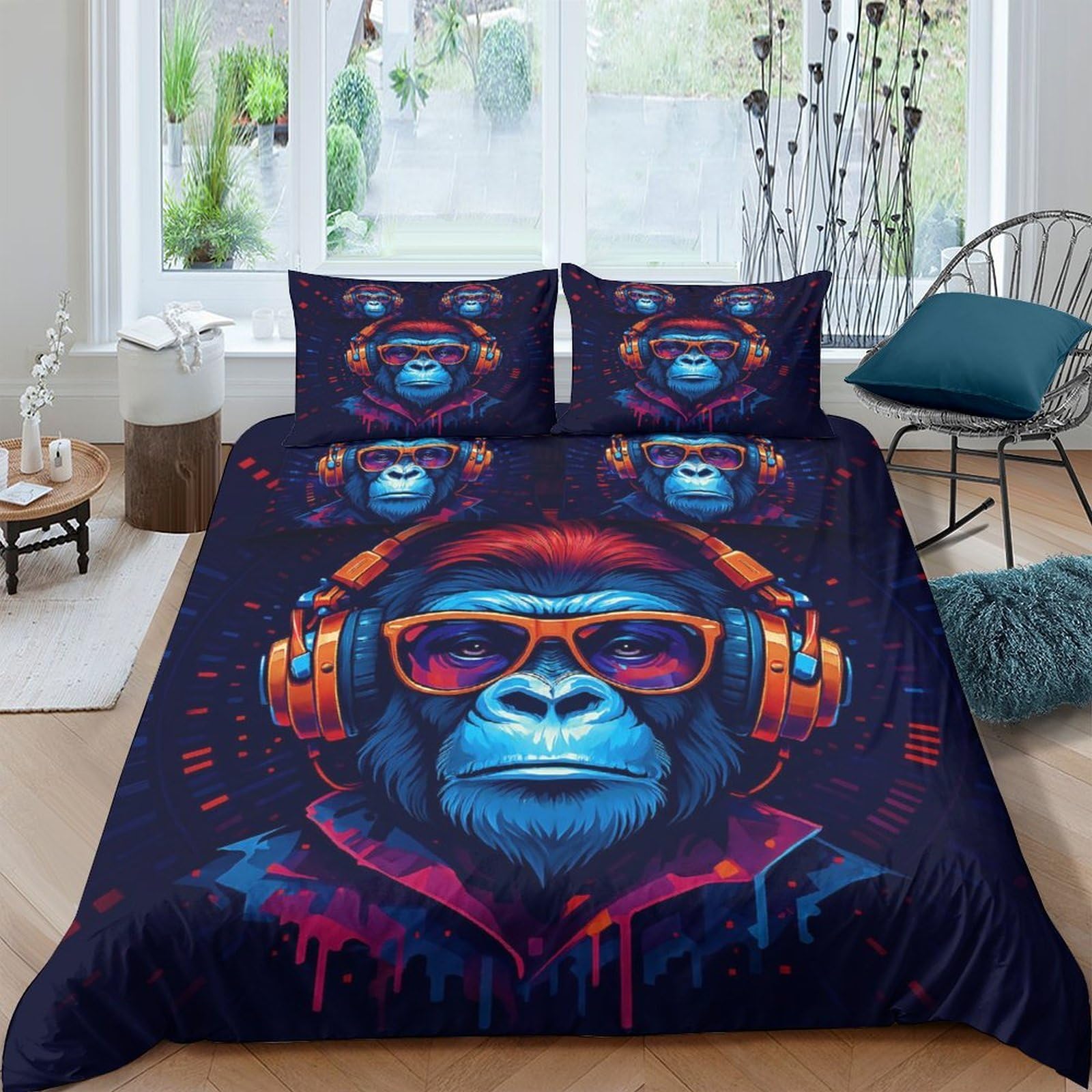 Parure de lit confortable pour éviter la décoloration : housse de couette DJ Monkey 3D