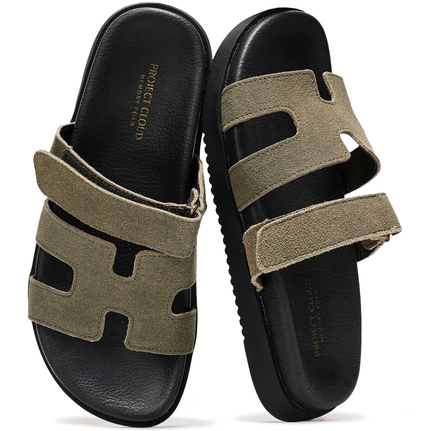 100% Genuine Leather Adjustable Slides for Women Flat Slip-On Sandals Women
