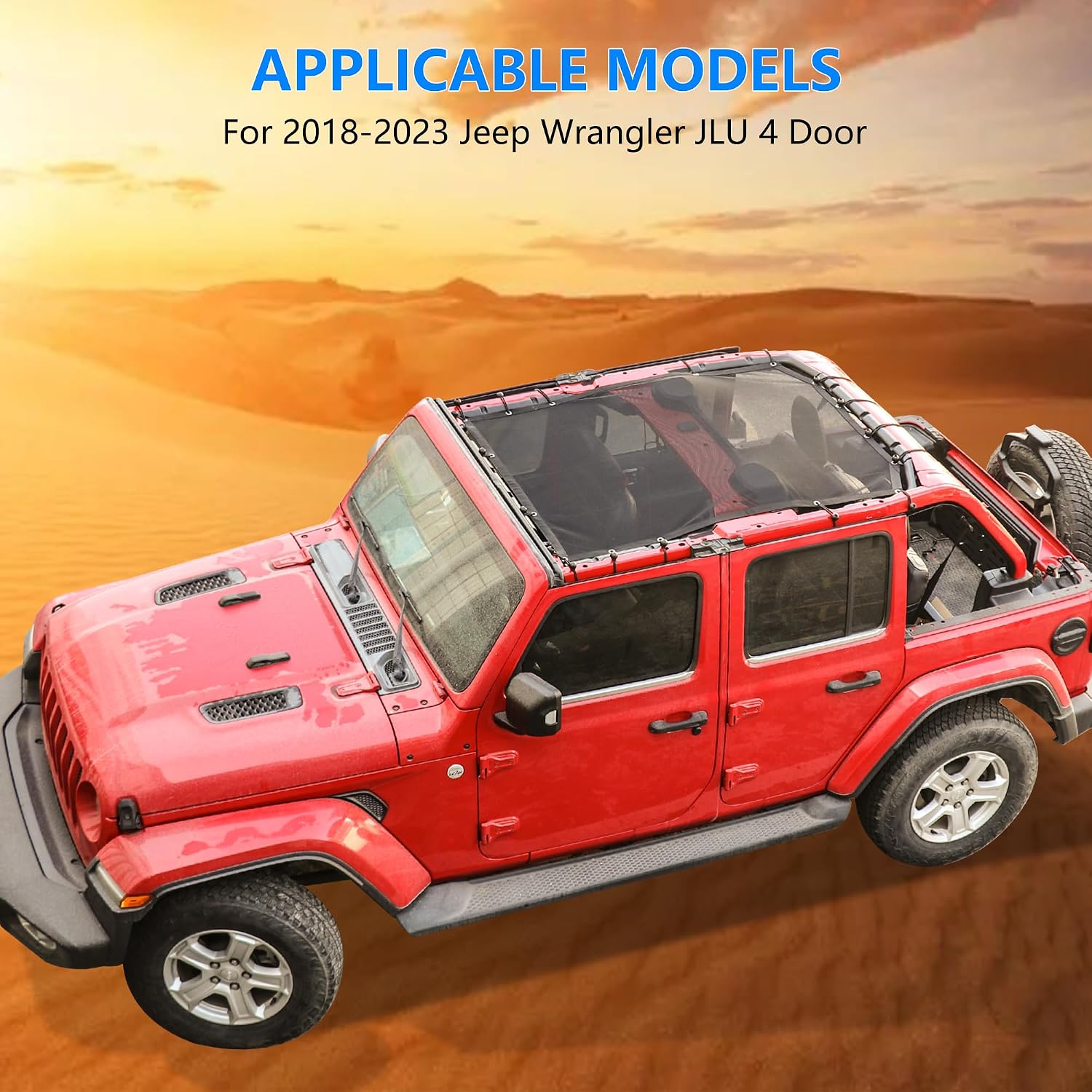 Sunshade for 2018-2023 Jeep Wrangler JL JLU Accessories 4 Door Front & Rear Mesh Sun Shade Sunshade Bikini Soft Top Roof Cover Net for Jeep JL - Blocks UV, Wind, Noise,Black