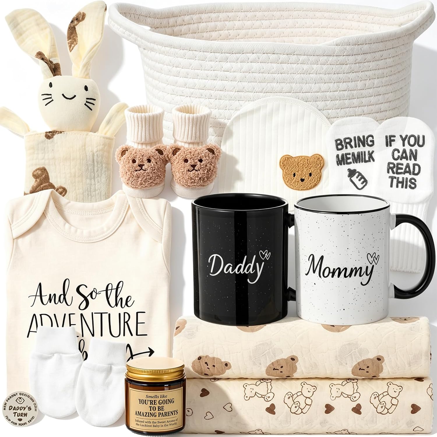 Colingmill New Parents Gifts for Couples Pregnancy Gifts for New Parent Gender Reveal Gift with Mom and Dad Mugs Set Baby Shower Gift Basket Newborn Set for Expecting Parents to Be