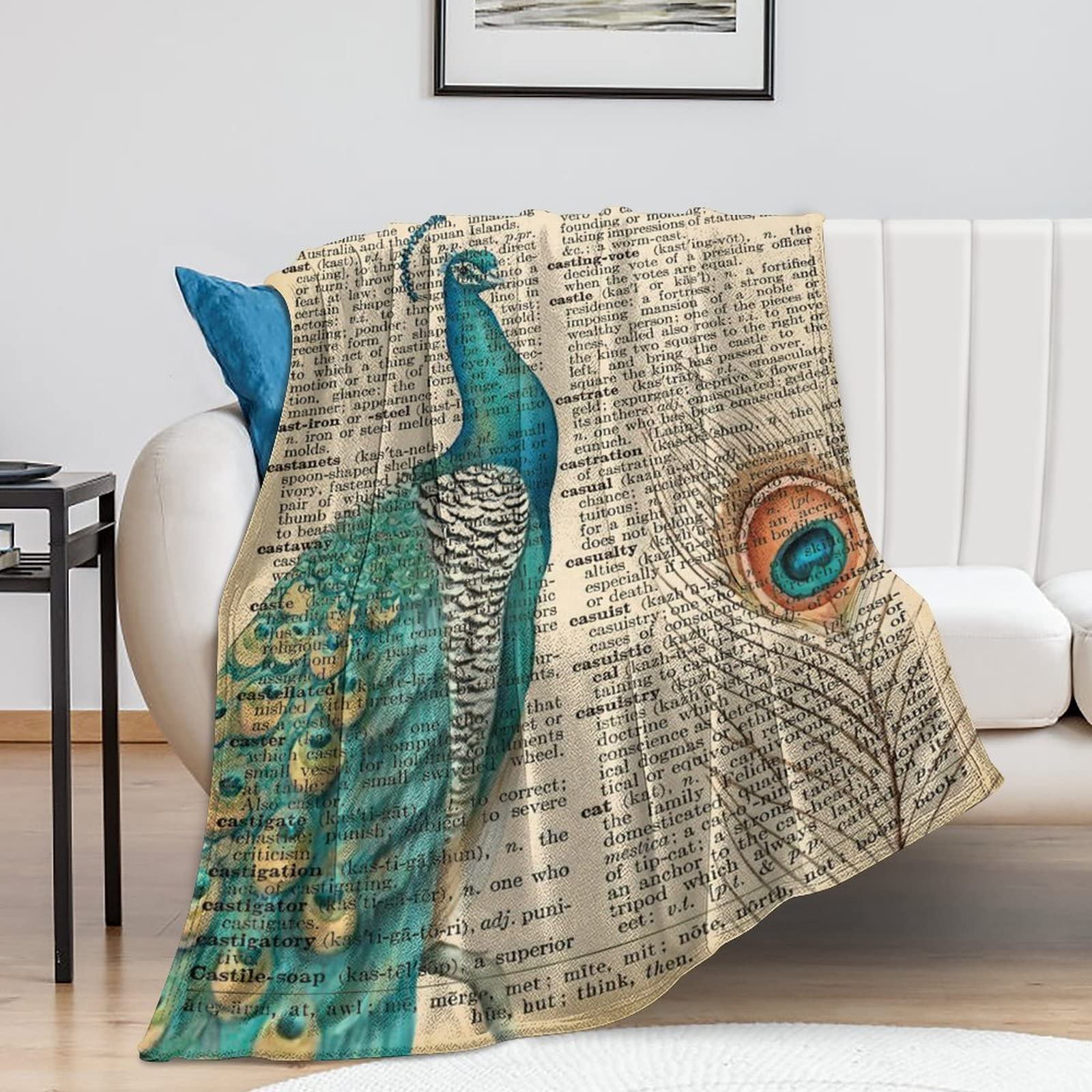 Couverture paon contre le froid hivernal grand plaid de lit