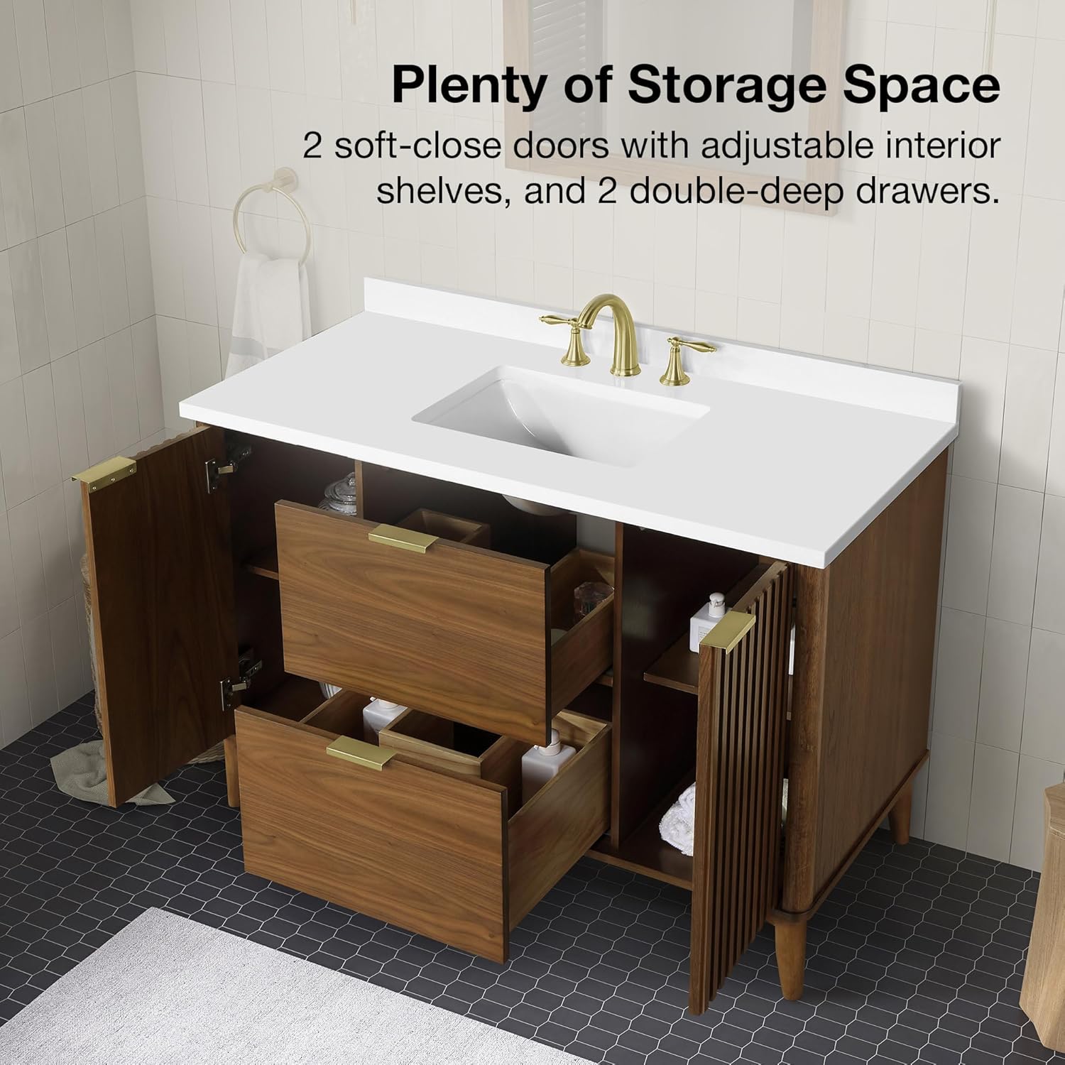 OVE Decors Indy 48 in. Undermount Single Sink Bathroom Vanity with White Engineered Marble Top, Warm Walnut